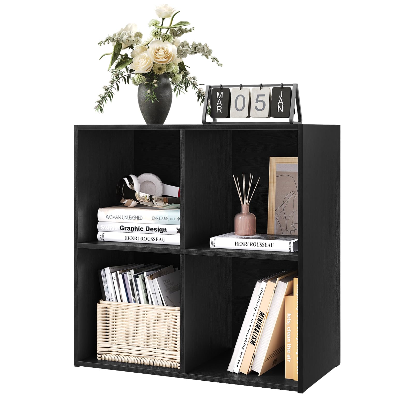 WOLTU Boekenkast met 4 niveaus, rek met 10 vakken voor woonkamer, keuken, kantoor, staand rek met kantelbeveiliging, als ruimteverdeler, archiefkast, 60 x 120 x 20 cm, van hout, wit