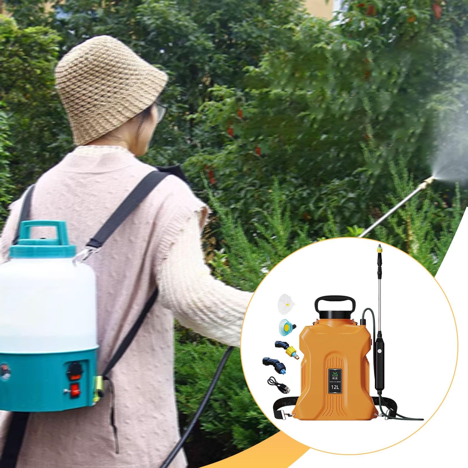 Perfeclan Pulverizador Eléctrico de Jardín, Pulverizador de Agua de 12 litros, Profesional, Recargable, Multiusos, con Lanza Retráctil, para La, Naranja