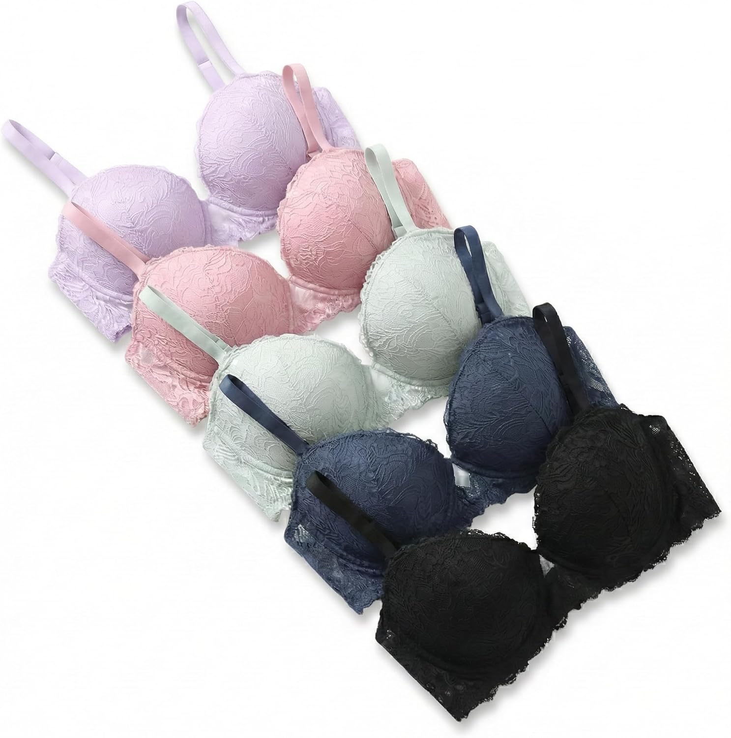 Women's 5-Pack Everyday Bra Set Soft Fabric Elegant Lace Cup T-Shirt Bras Comfortable Stretchy Lingerie