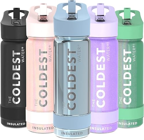 Miniatura 50 de Coldest - Botella de agua deportiva con tapa con popote y asa, a prueba de fugas, de acero inoxidable con aislamiento al vacío de doble pared,