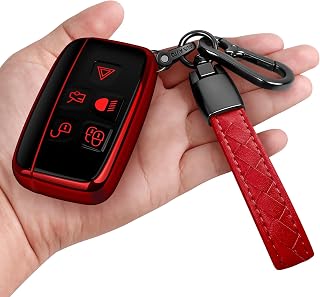 for Land Rover Key Fob Cover with Keychain Soft Full Protection Key Shell Key Case Compatible with Land Rover LR4 Range Rover Sport Evoque Jaguar XF XJ XJL F-pace (Red)