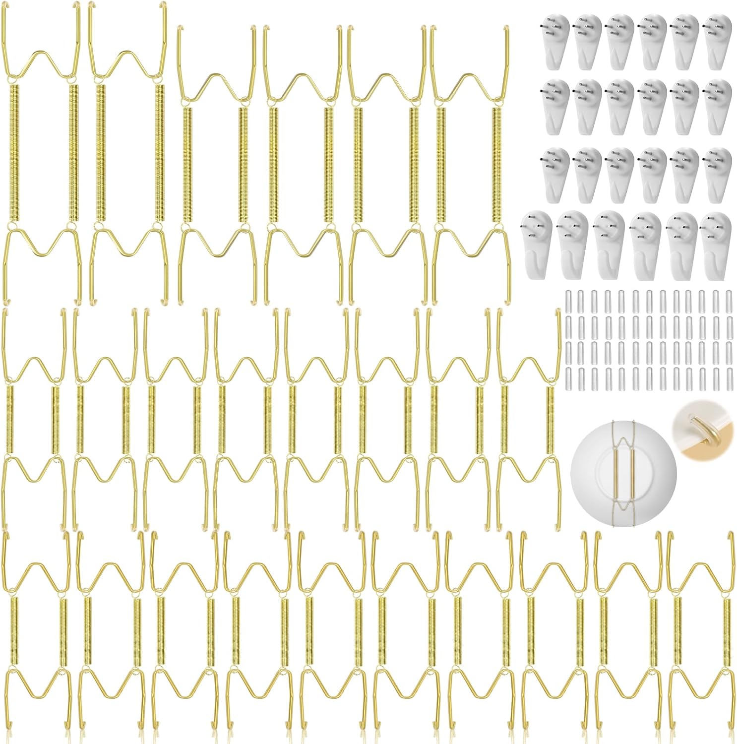 24 Pieces Plate Hangers for Wall - 6/8/10/12 Inch Invisible Wall Plate Hangers, Stainless Steel Plate Wall Hangers with 24 Pieces Wall Hooks for 5.5 to 12.5 Inch Decorative Plates and Arts (Gold) 24 Pack Gold