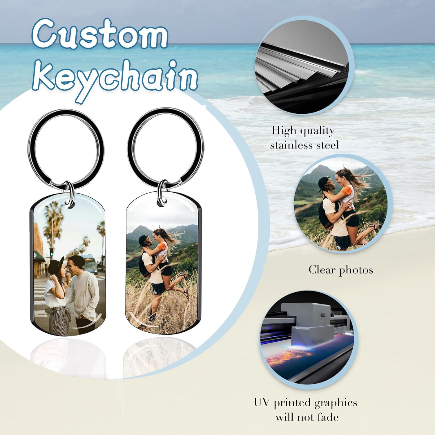 Personalized Custom Keychain with Picture - Double Sided Engraving Photo Text Customized Key Chains for Men Boyfriend - Image 2
