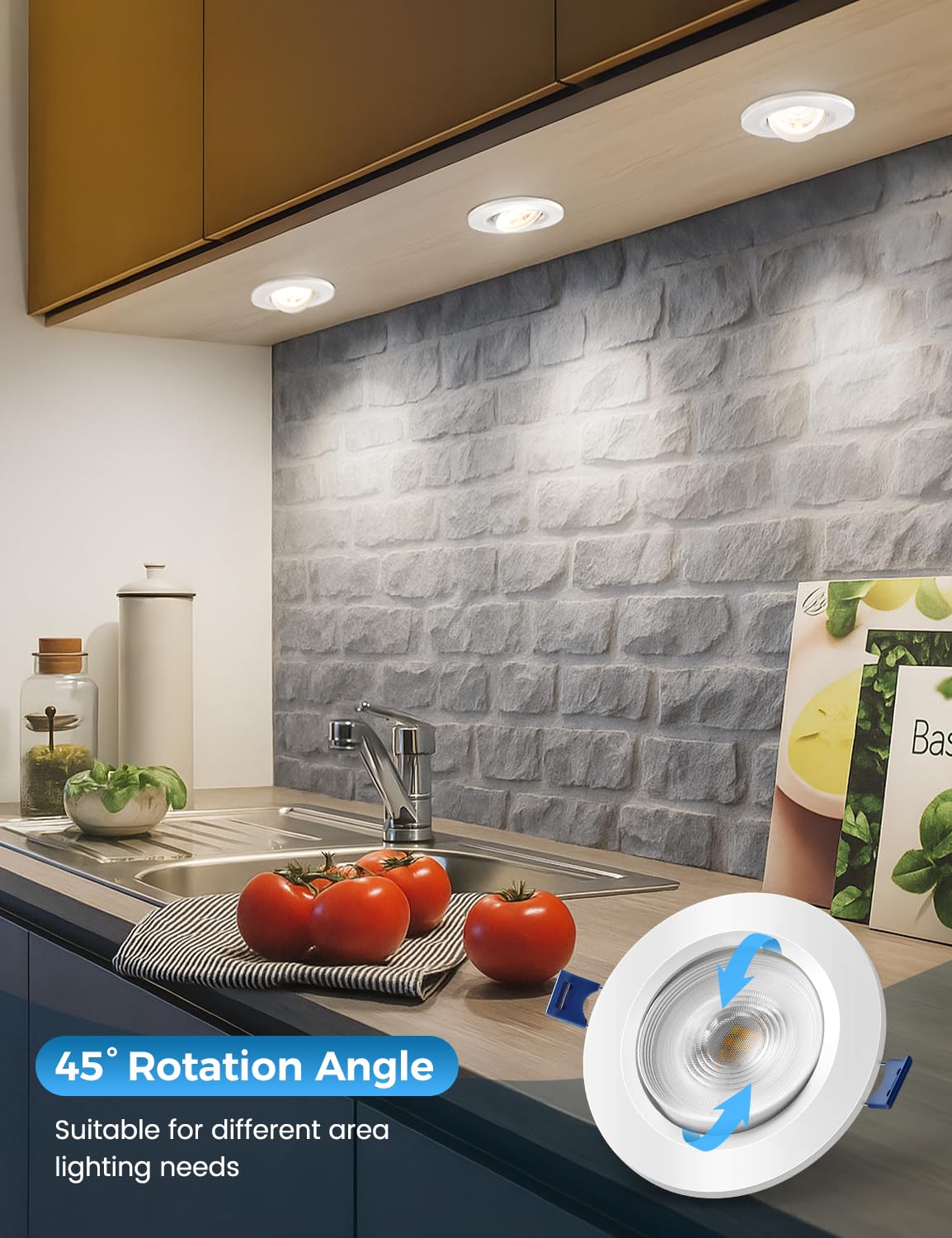 Spots LED Encastrables Orientable, 7W 650LM Spots de Plafond Extra Plat Encastré Blanc Chaud 3000K Blanc Neutre 4000K Blanc Froid 6500K,IP44 Spot Pour Salle de Bain,Trou Φ85-100mm, Lot de 6