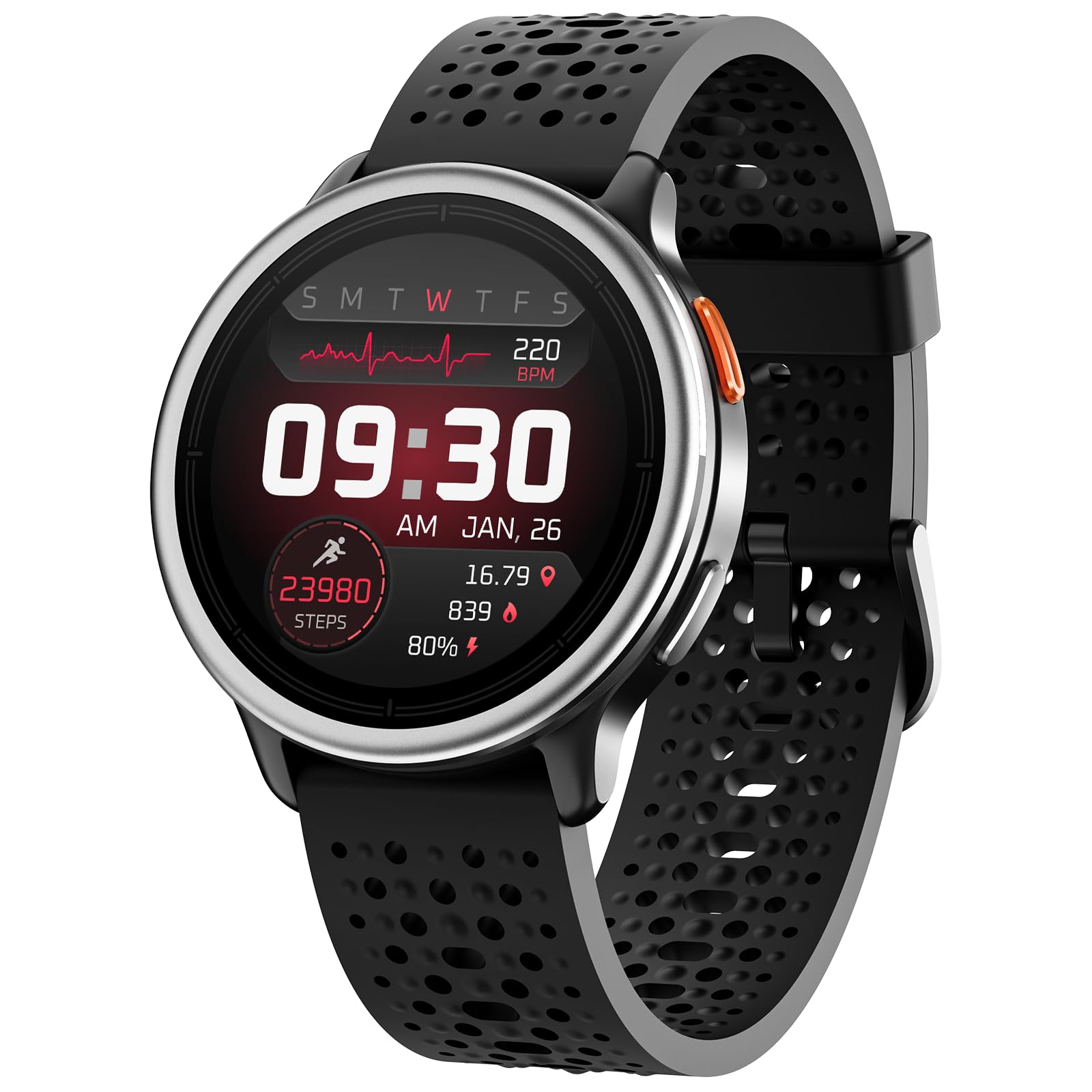 Montre Connectée Homme Femme Ronde 1.27'' Smartwatch 2 Bracelet 120+ Modes Sport 250+ Cadran Etanche 3ATM Fréquence Cardiaque/SpO2/Sommeil Podomètre Fitnes Watch pour Android Samsung iPhone Noir
