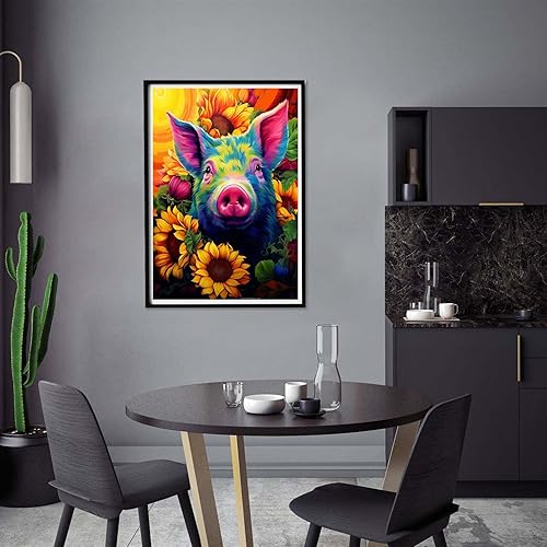 Miniatura 3 de Yomiie Kits de arte de diamantes 5D para adultos, cerdo, pintura con diamantes, arte de girasol, animales, kit de taladro redondo completo, imagen