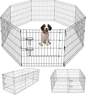 Pet Playpen Puppy Playpen Kennels Dog Fence Exercise Pen Gate Fence Foldable Dog Crate 8 Panels 24 Inch Kennels Pen Playpen Options Ideal for Pet Animals Outdoor Indoor(Black 24''x24'')