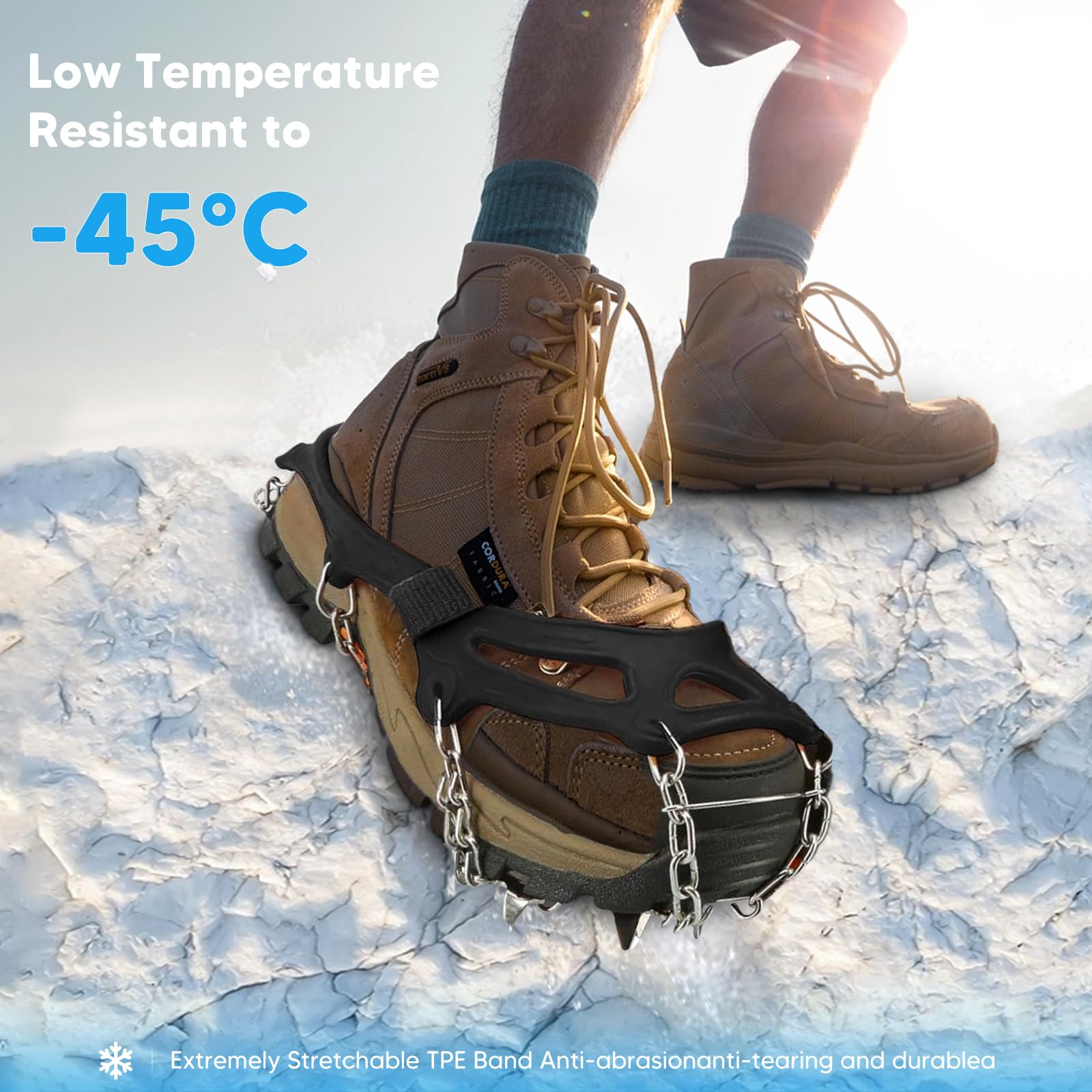 Crampons de Neige en Acier Inoxydable à 18 Dents, Idéaux pour Randonnée, Escalade, Jogging en Hiver, Sécurité Assurée - Sport