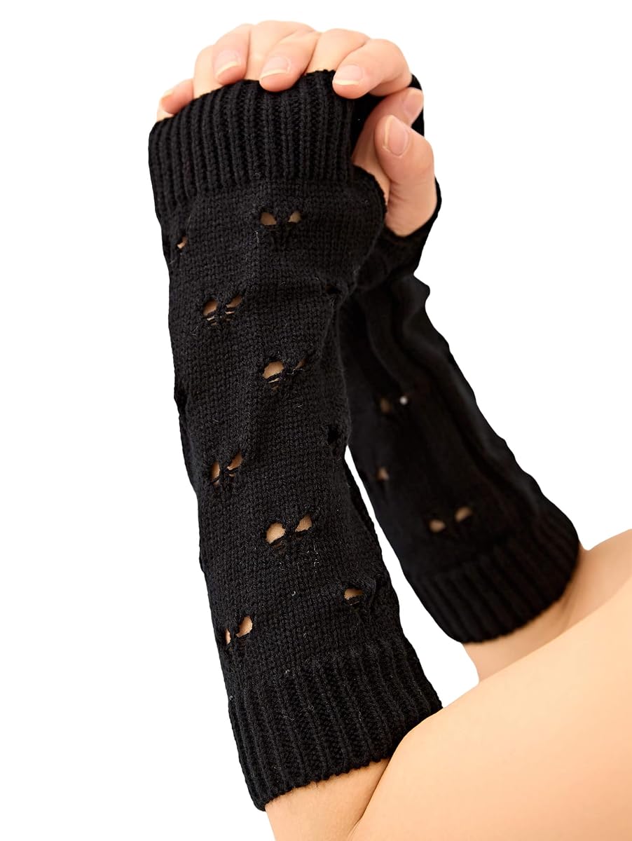 OTPEH Arm Warmers Fairy Grunge Fingerless Punk Goth Emo Gloves Y2K Accessories Cottagecore One Size Black image 1