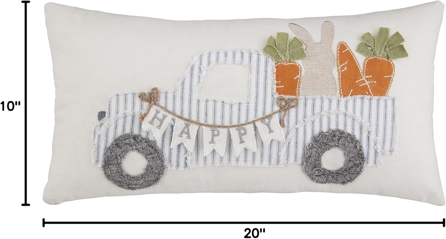Mud Pie, Cream, 20" x 10" Easter Truck Applique Pillow