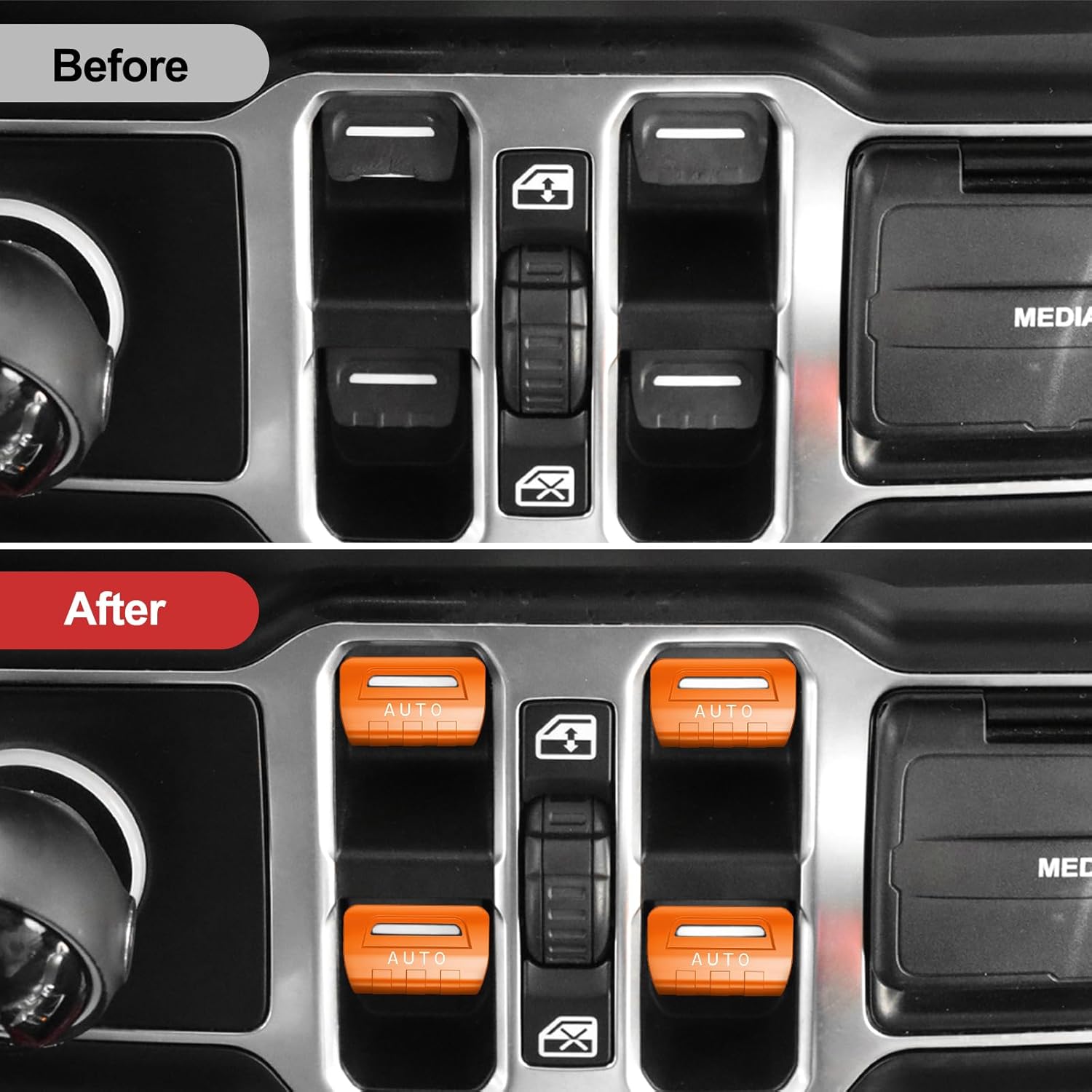 DIAMOOKY 4PCS Upgraded Metal Window Switch Button Cover Compatible with Jeep Wrangler JL JLU 2018-2026 and Gladiator JT 2020-2022 2023 2024 2025 2026 Wrangler 4xe Interior Accessories(Metal-Orange)