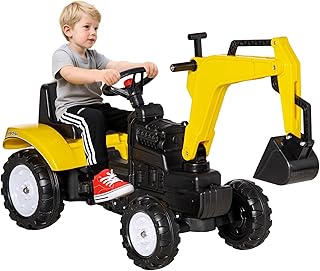 Aosom Kids Ride On Excavator, Pedal Digger, Construction Truck with Horn for Kids and Toddlers 3+, Yellow