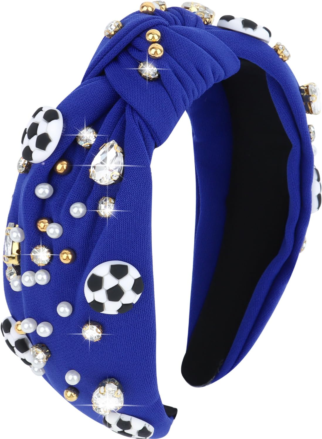 YARIEW Wide Knotted Jeweled Soccer Headband for Women Girls - Top Knot Sports Accessories for Game Day, Fan Mom - Halloween Christmas Gifts (Dark Blue