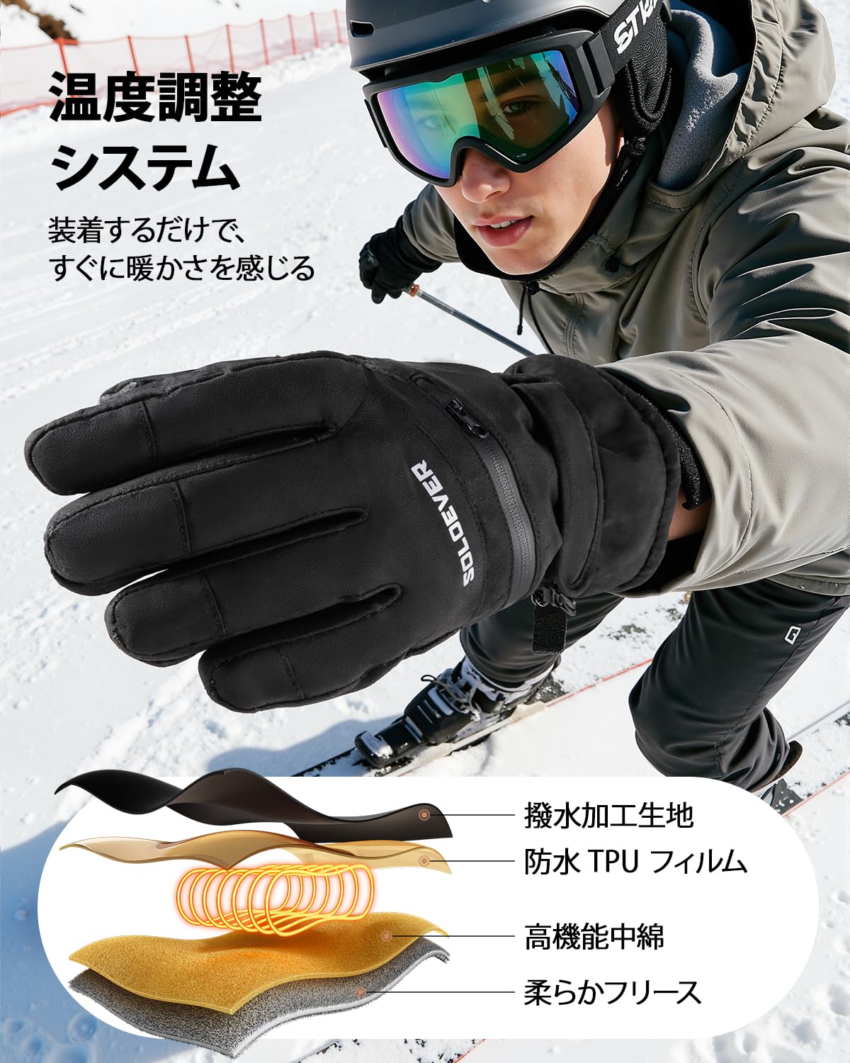 Amazon | [高保温設計] スキーグローブ スノーボードグローブ 手袋防寒 