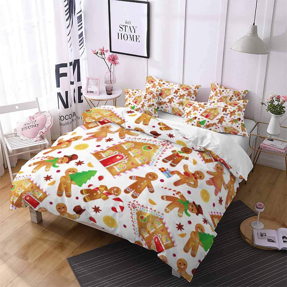 REALIN Set Biancheria Letto Albero Di Natale Del Fumetto Copripiumino Gingerbread Man 2/3/4PCS 3D Copripiumini/Lenzuola/Federe,Singolo,Matrimoniale,King (A,Matrimoniale-200×200cm-3PCS)