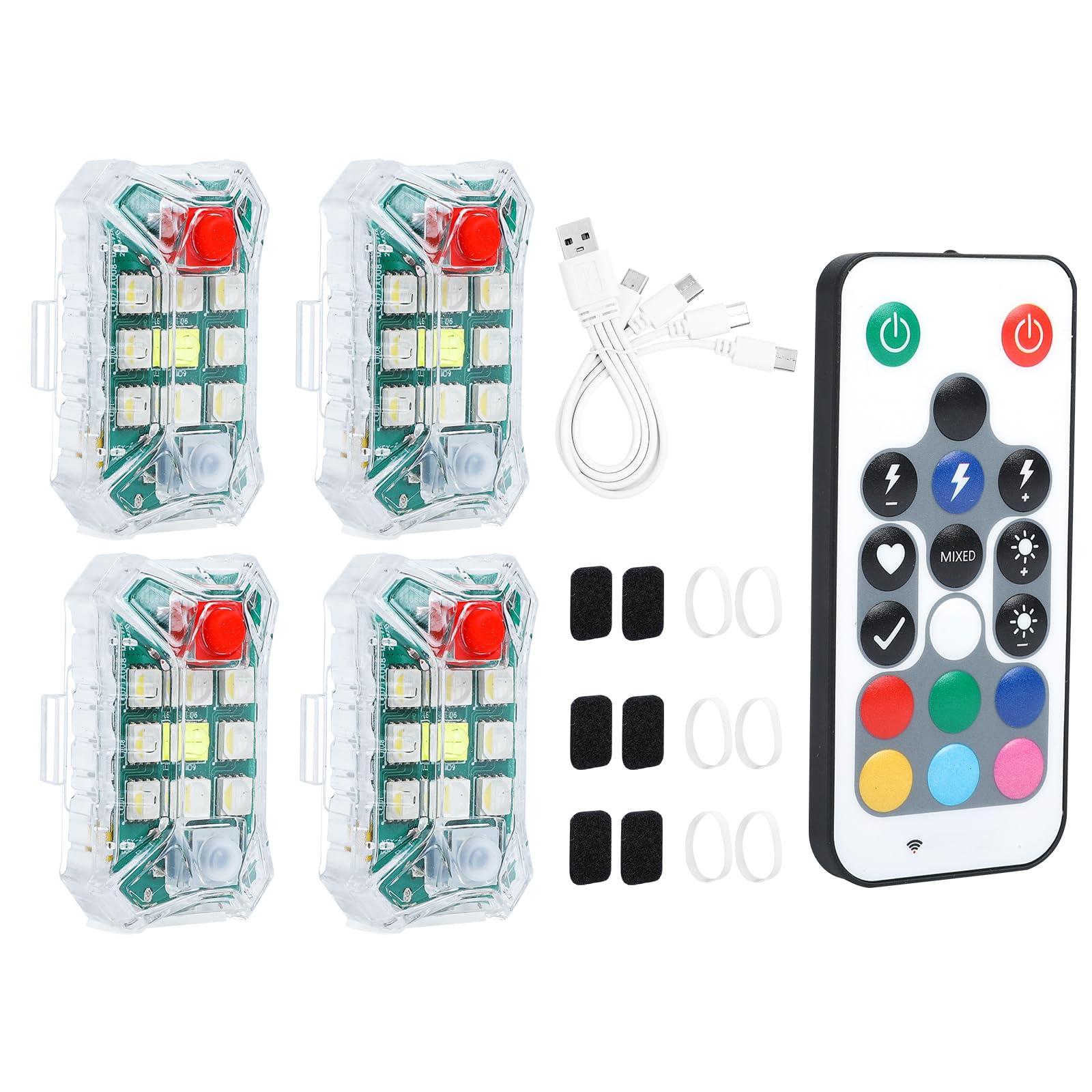 kkaaddw 4PCS-500mAh Wireless Led Strobe Lights with Remote Control Anti Collision IP65 Waterproof Rechargeable High Brightness Wireless Led Strobe Lights for Car Drone Motorcycle Bike