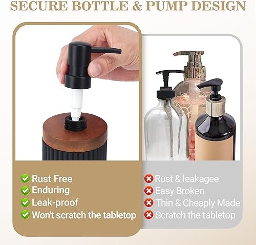 Miniatura 2 de Botella de gel de ducha de resina negra de 10.1 fl oz con bomba, recipiente recargable a prueba de fugas, dispensador de baño ecológico (paquete de