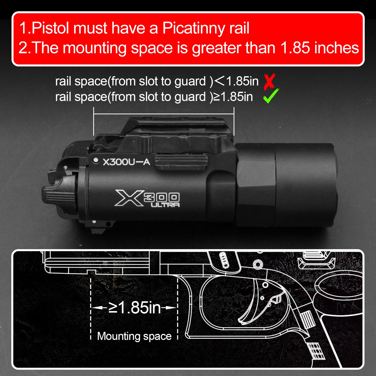 Zhongren X300 Tactical Pistol Light Flashlight Torch 800 Lumens White Lighting Tactical Airsoft Torch Flashlight 2 Mode Constant-on/Momentary-on Light (Tan) - Image 2