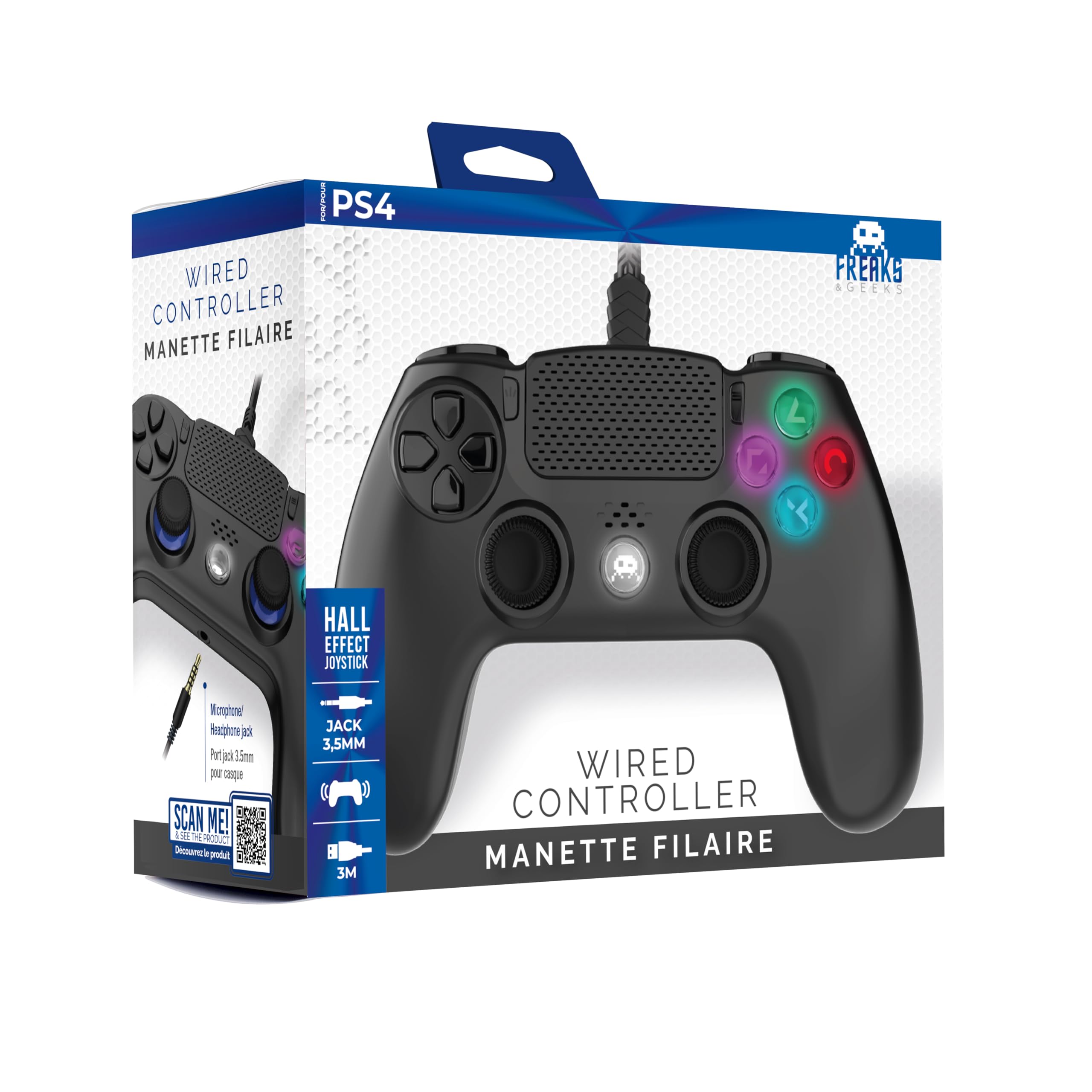 Freaks And Geeks - Wired Controller for PS4 with 3M Cable - Black