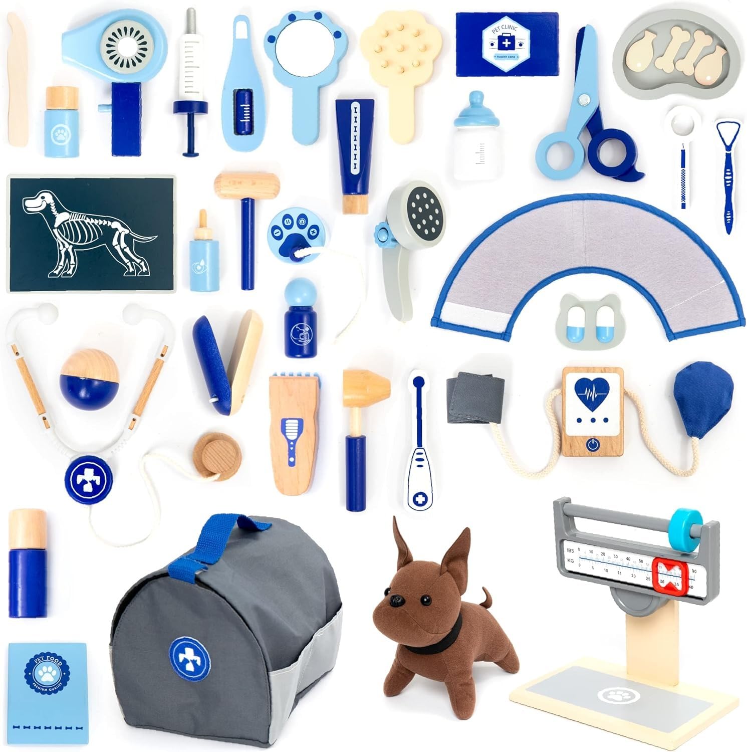 Wudly Doctor Kit for Kids, Wooden Pretend Play 37 Pcs, Pet Doctor Playset for Toddlers, Montessori Toys Dentist Kit for 3-8 Years Old Boys and Girls 4