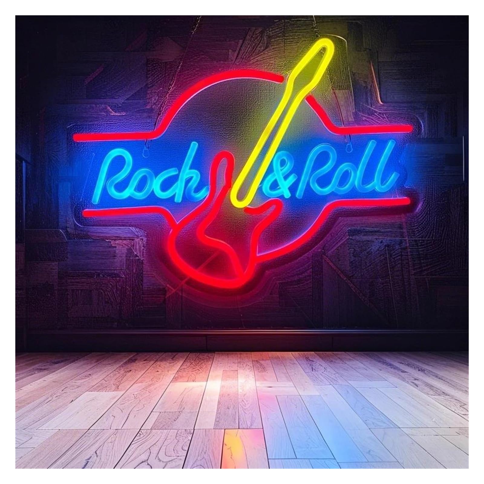 Luci al Neon Da Parete Insegna Al Neon Rock & Roll Con Luce Per Chitarra Dimmerabile Per Studi Musicali, Spettacoli Dal Vivo, Negozi Di Registrazione, 38cmx26.5cm
