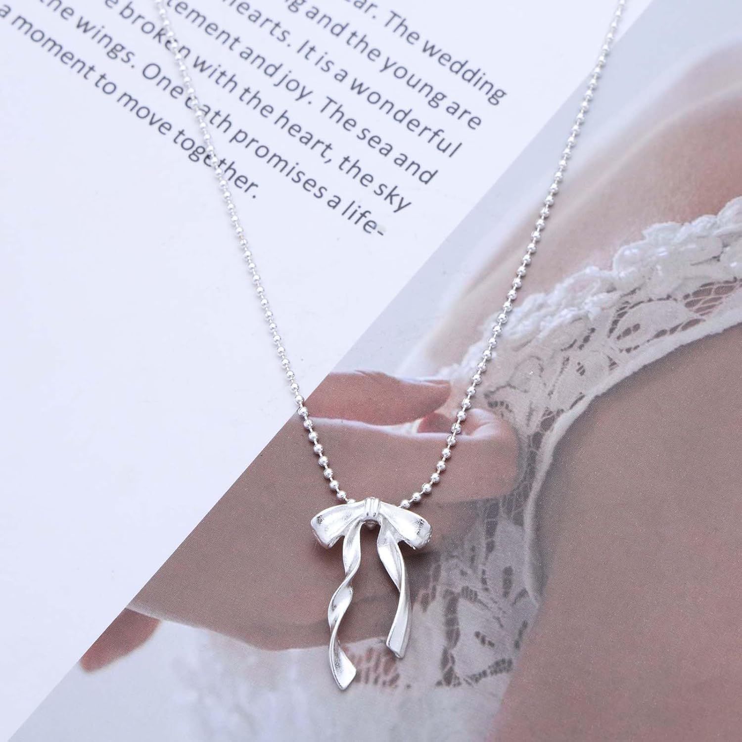 Bohemian Bow Choker Necklace Silver Bow Tie Pendant Necklace Metal Bow Ball Chain Necklace Minimalist Bow Collar Necklace Jewelry for Women Gifts - Image 3