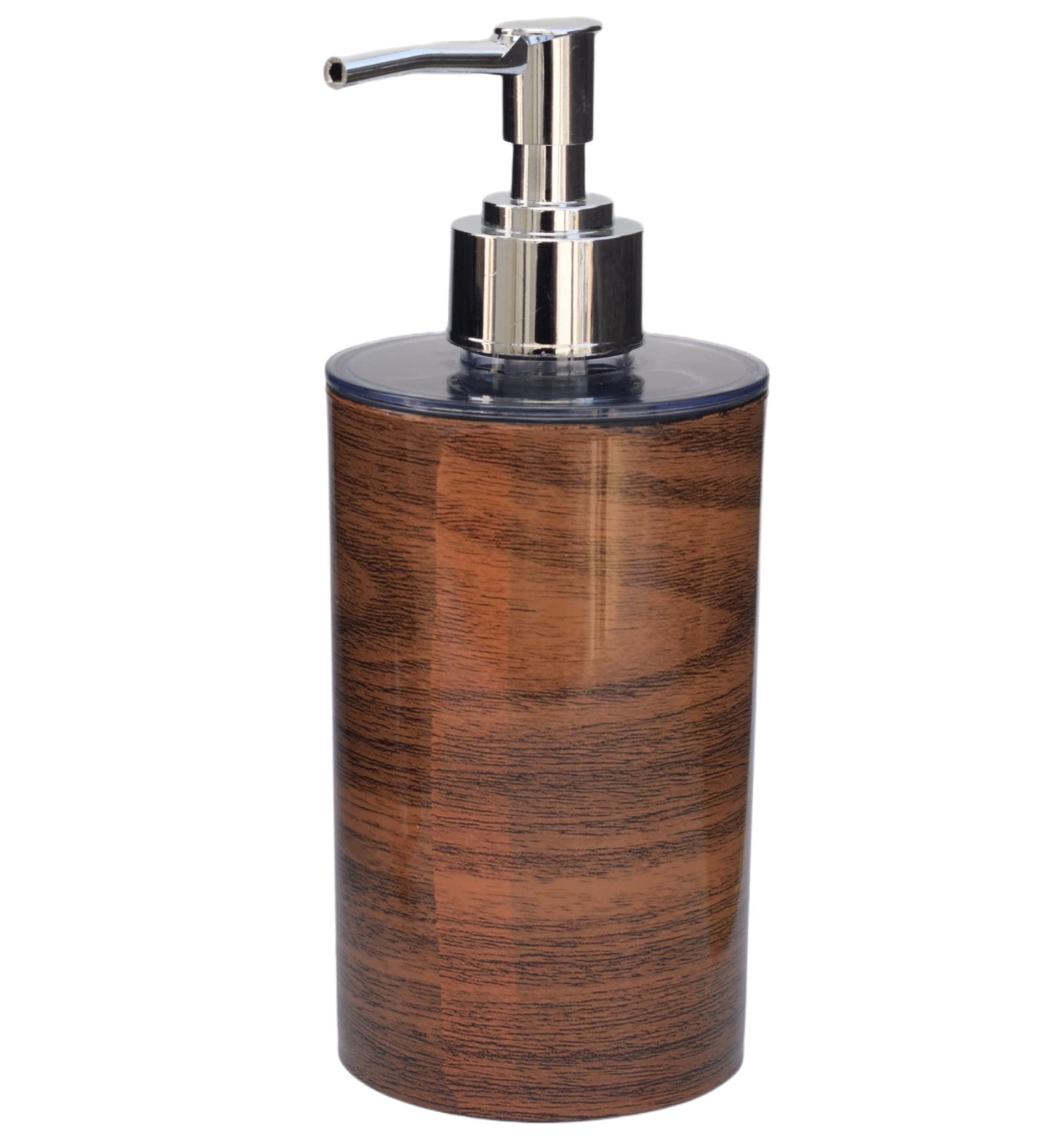 EMOH ROCED Refillable Hand Soap Dispenser | Unbreakable Liquid Soap/Shampoo/Hand wash/Sanitizer/Lotion Dispenser Plastic Bottle for Kitchen, Wash-Basin and Bathroom (Set of 1, Wooden Line)