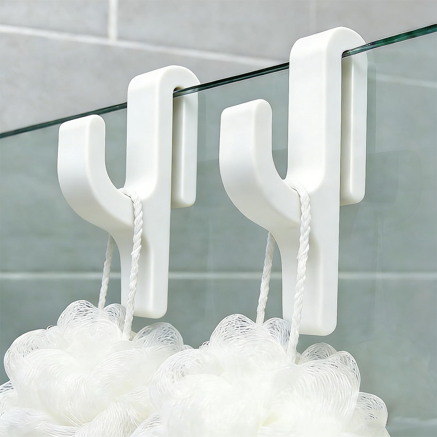 2Pcs Bathroom Shower Door Hooks, Frameless Glass Door Hook, Towel Hook, Used for Hanging Towels, Bathrobes (White)