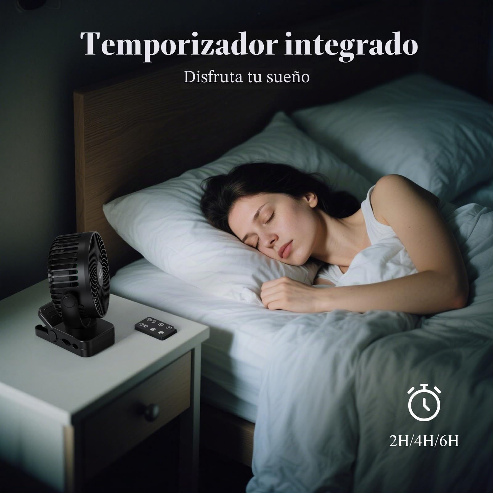 Minthouz Ventilador Portátil USB Recargable 12000mAh con Pinza, Mando a Distancia, 45H Autonomía, Silencioso, 3 Velocidades, Luz LED, Rotación 360°, Temporizador, para Escritorio, Camping y Cochecito
