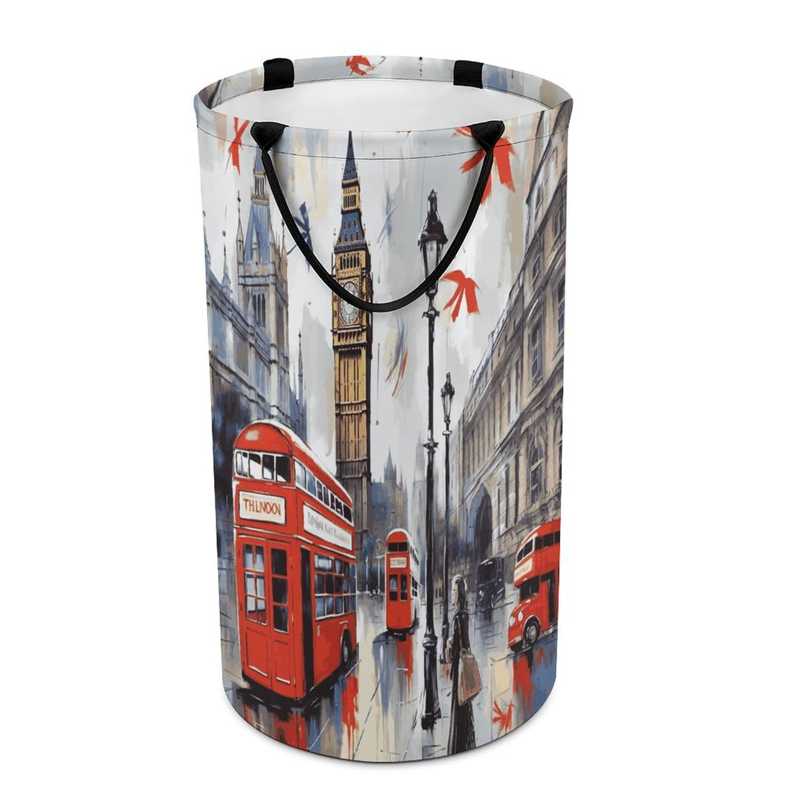 London Laundry Hamper Waterproof Polyester Laundry Baskets Collapsible Dirty Clothes Storage Basket Clothes Hampers with Sturdy Handles for Travel Bedroom