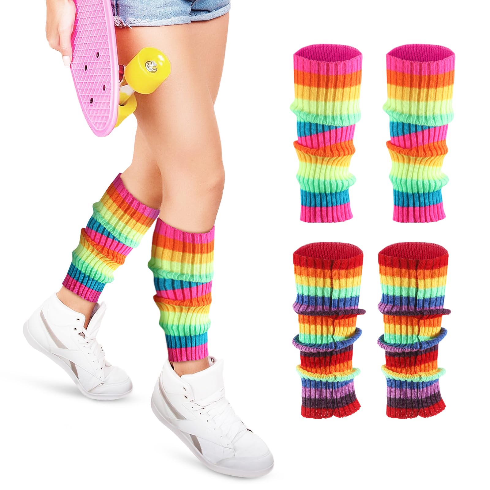 Womens Leg Warmers - 1 2 Pack 80s Retro Fashion Knit for Girls Dance Sports Yoga