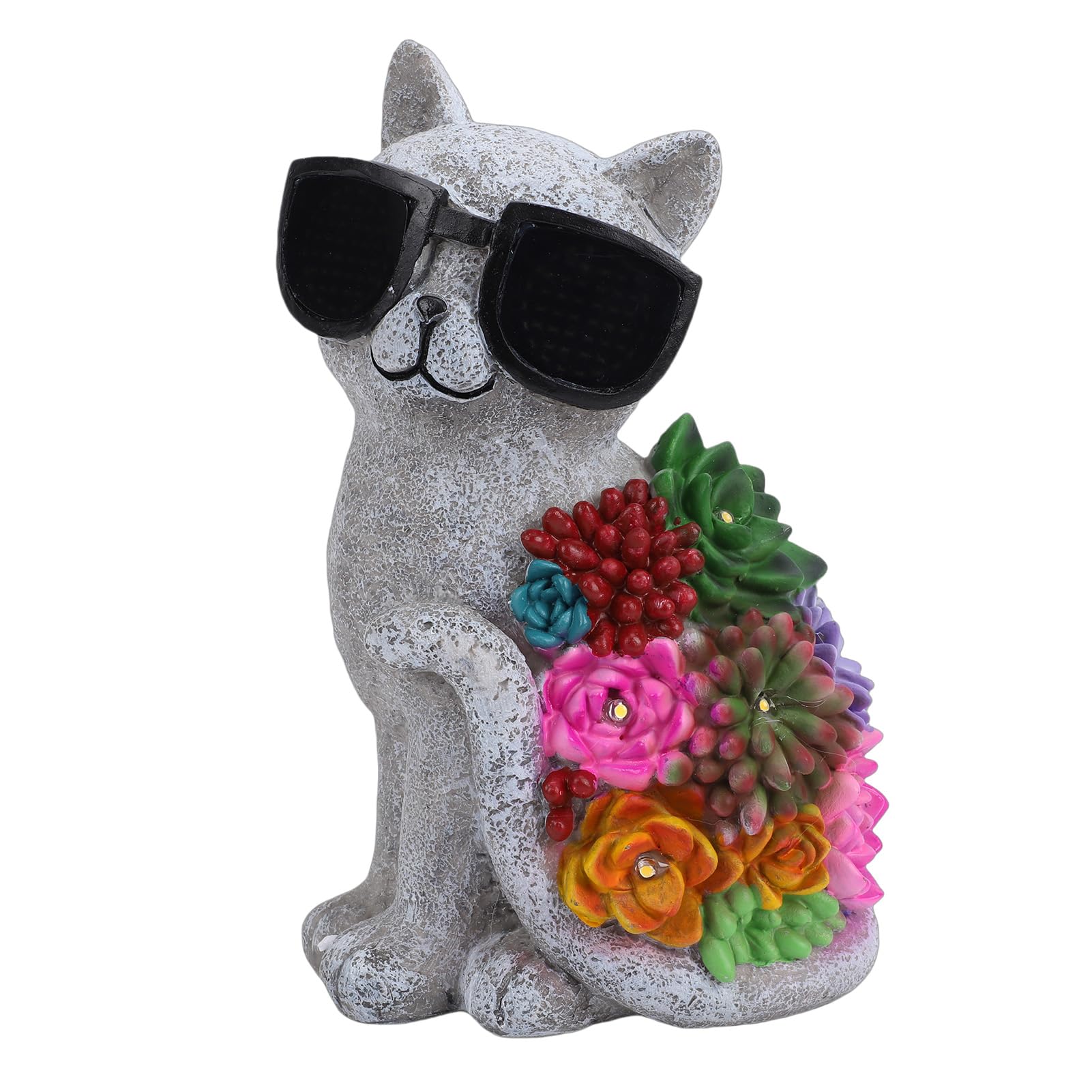 Gatto Solare Decorativo con Occhiali e Luci LED Calde, Ornamento da