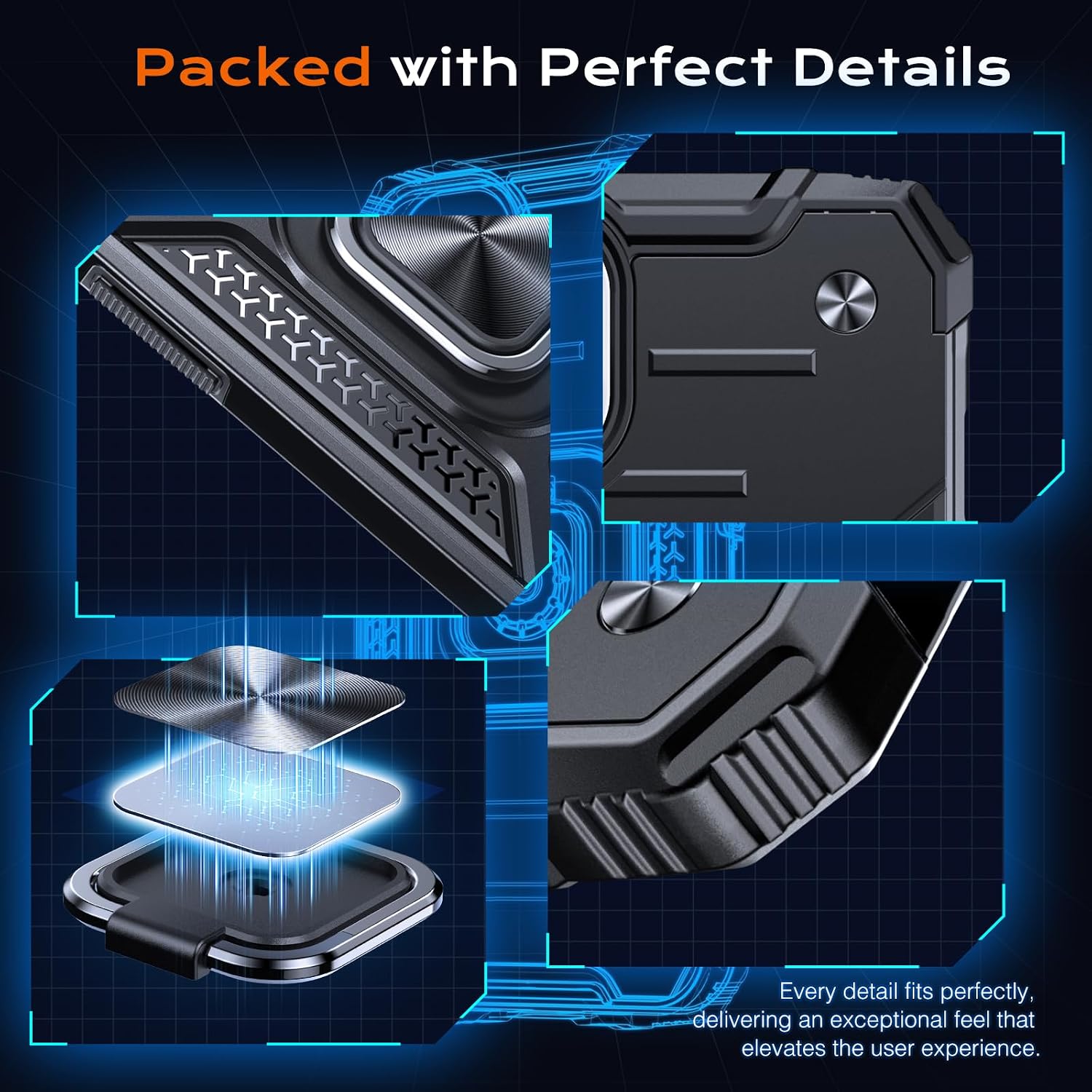 Anqrp Heavy Duty Case for iPhone 13 Mini Case with Enhanced Ring Holder Grip Stand, Military Grade Shockproof Rugged Drop Protective Silicone Hard Slim iPhone 13 Mini Phone Case Cover, Matte Black image 4