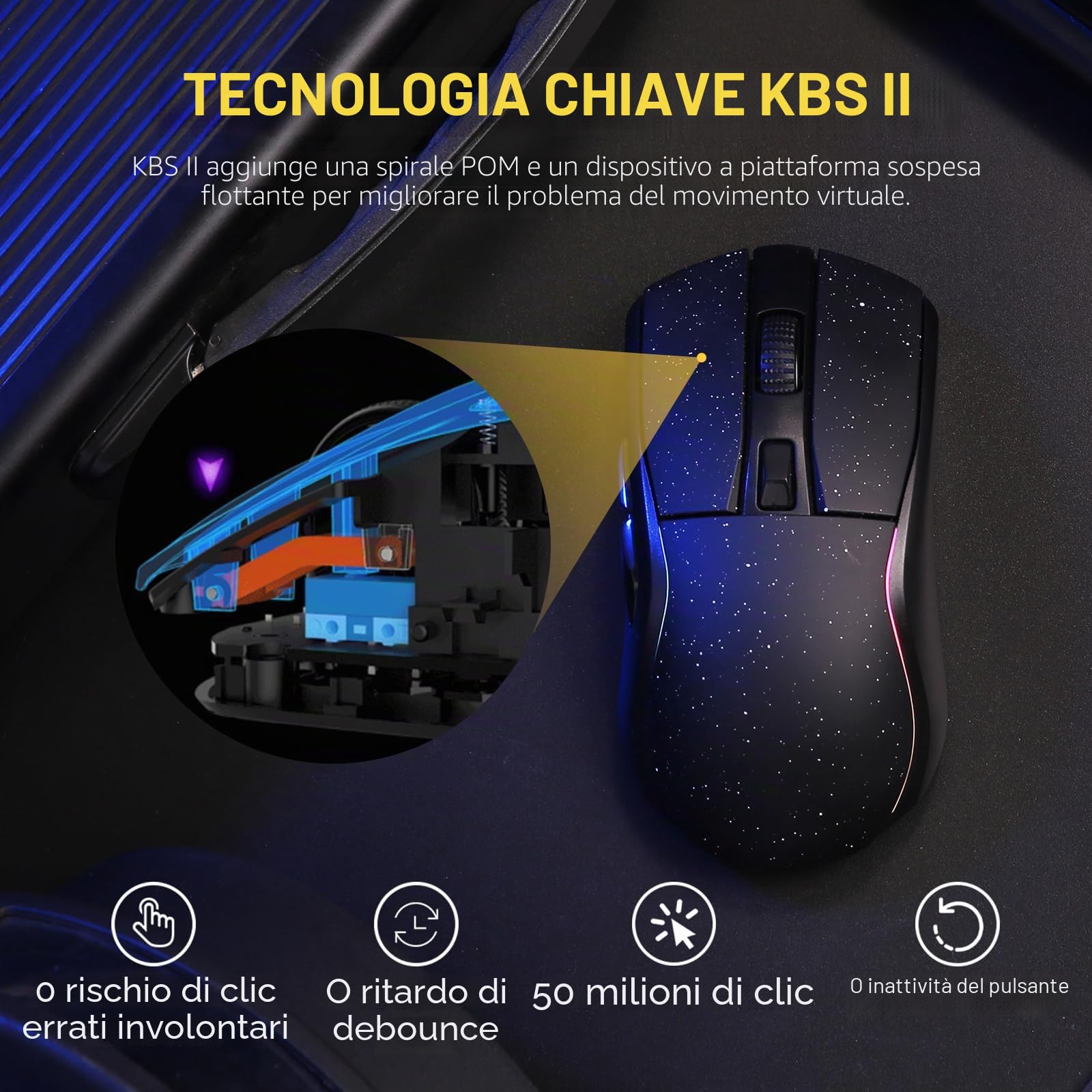 DAREU A950 Mouse gaming wireless con base di ricarica RGB, mouse da gioco leggero e programmabile da 88 g con tre modalità, fino a 12.000 DPI, 1.000 Hz, retroilluminazione RGB, ideale per PC e Mac