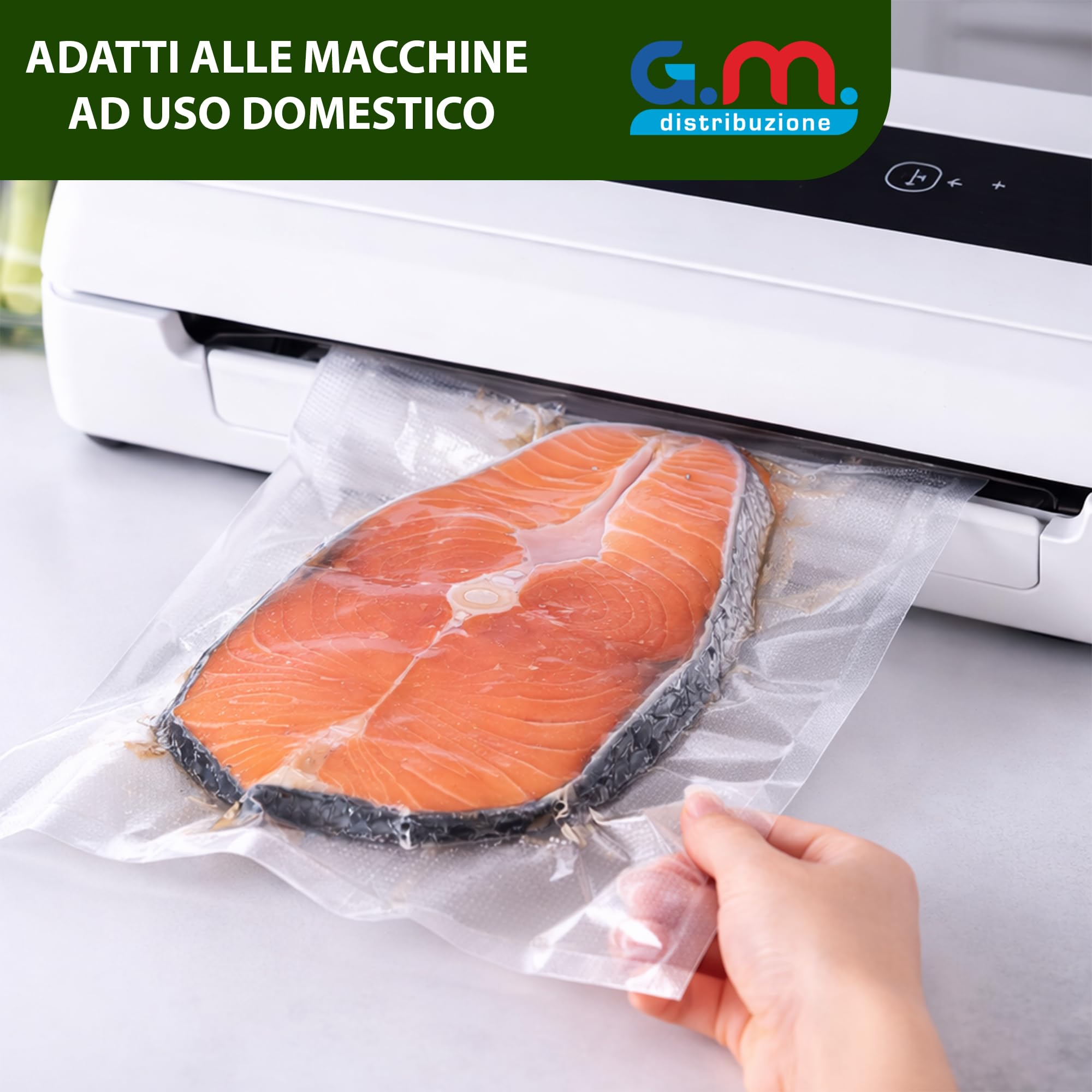 GM 100 Sacchetti Sottovuoto Goffrati per Alimenti 15x25(50) 20x30(50) Buste Sottovuoto Adatte per Cottura Bassa Temperatura, per tutte le Macchine, Senza BPA