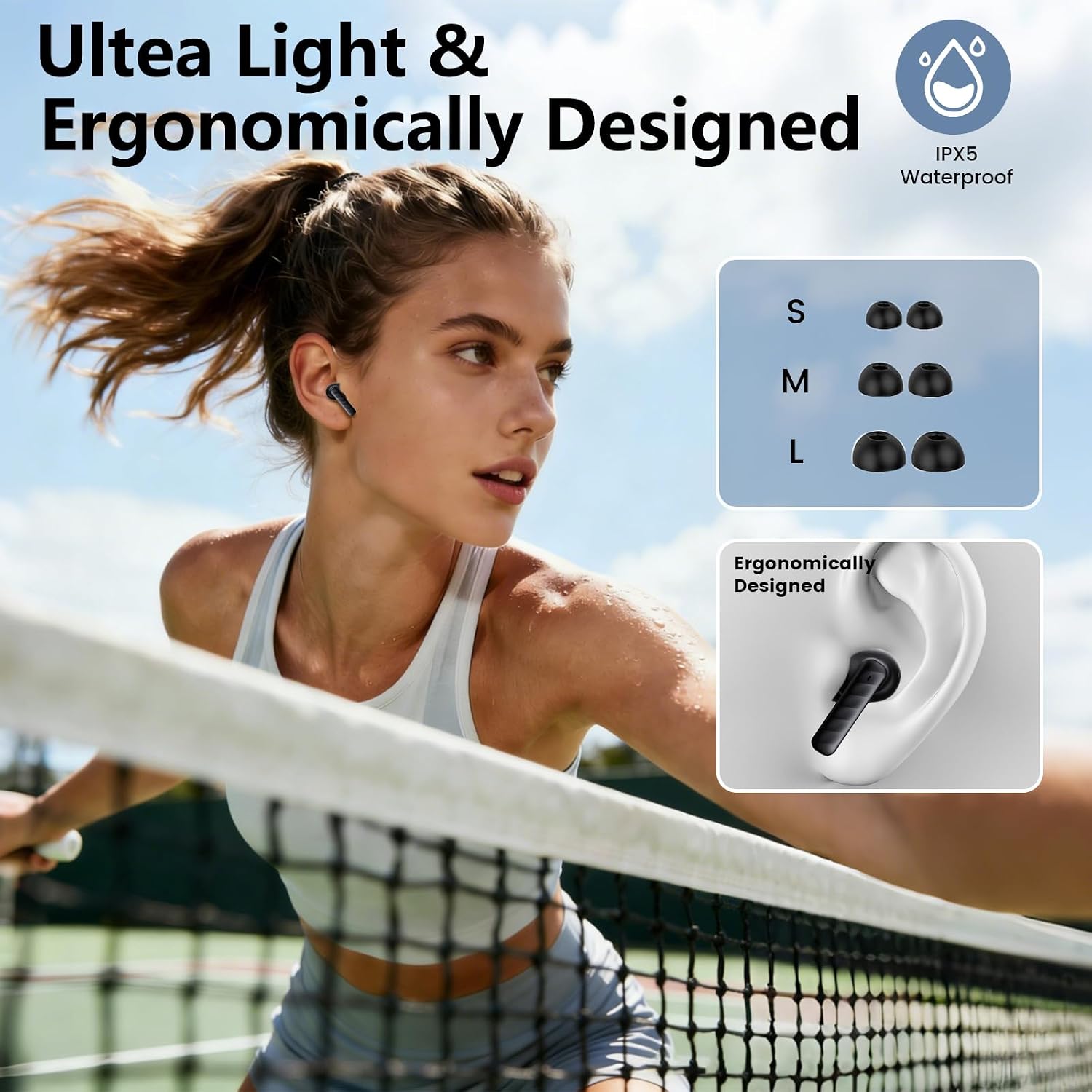 Touch Screen Earbuds, Wireless Bluetooth in-Ear Headphones with ANC Noise Cancelling, 60H Playtime, IPX5 Waterproof for Sports Gym Work Travel