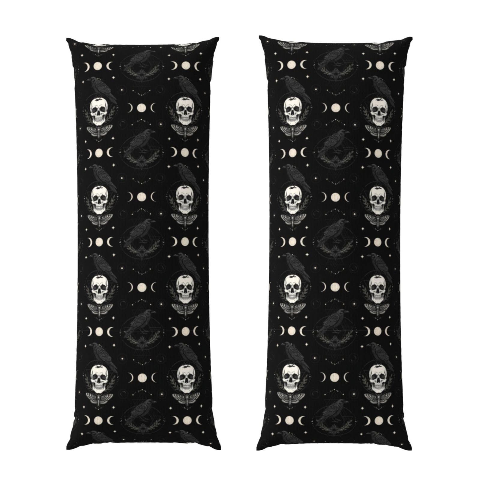 Body Pillow Cover 20x54 Inch, Black Raven Moon Skull, Plush Velvet Long Pillowcase with Zipper, Softffy Rectangular Case for Couch Bed Hotel Decor