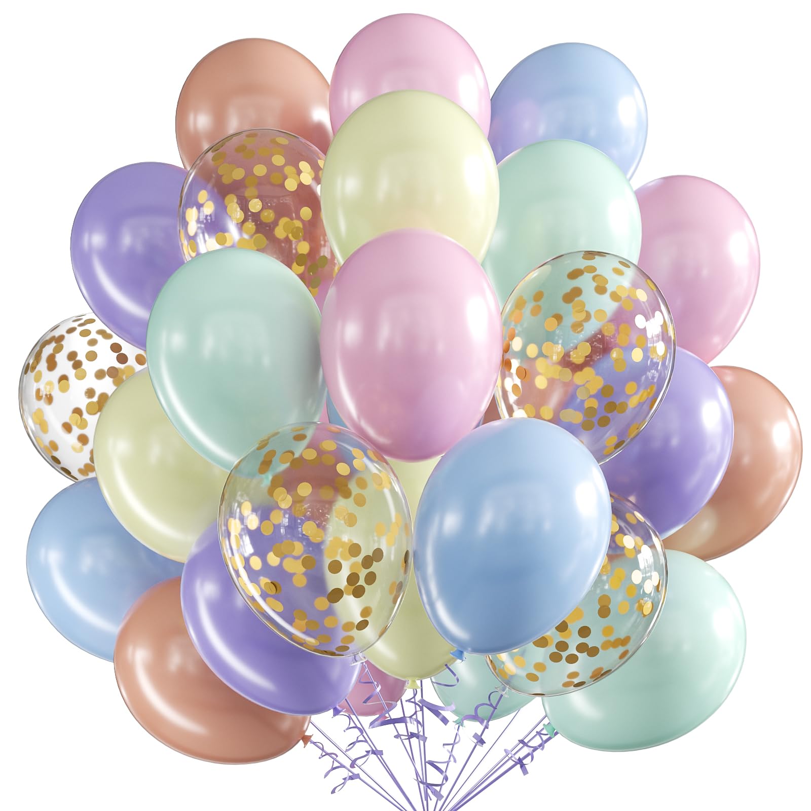 luftballons pastell, 60 Stück 12 Zoll Bunte Latex Luftballon Konfetti Gold Macaron Latex Helium Ballon mit Band, Party Luftballon für Geburtstag Hochzeit Jahrestag Dekoration