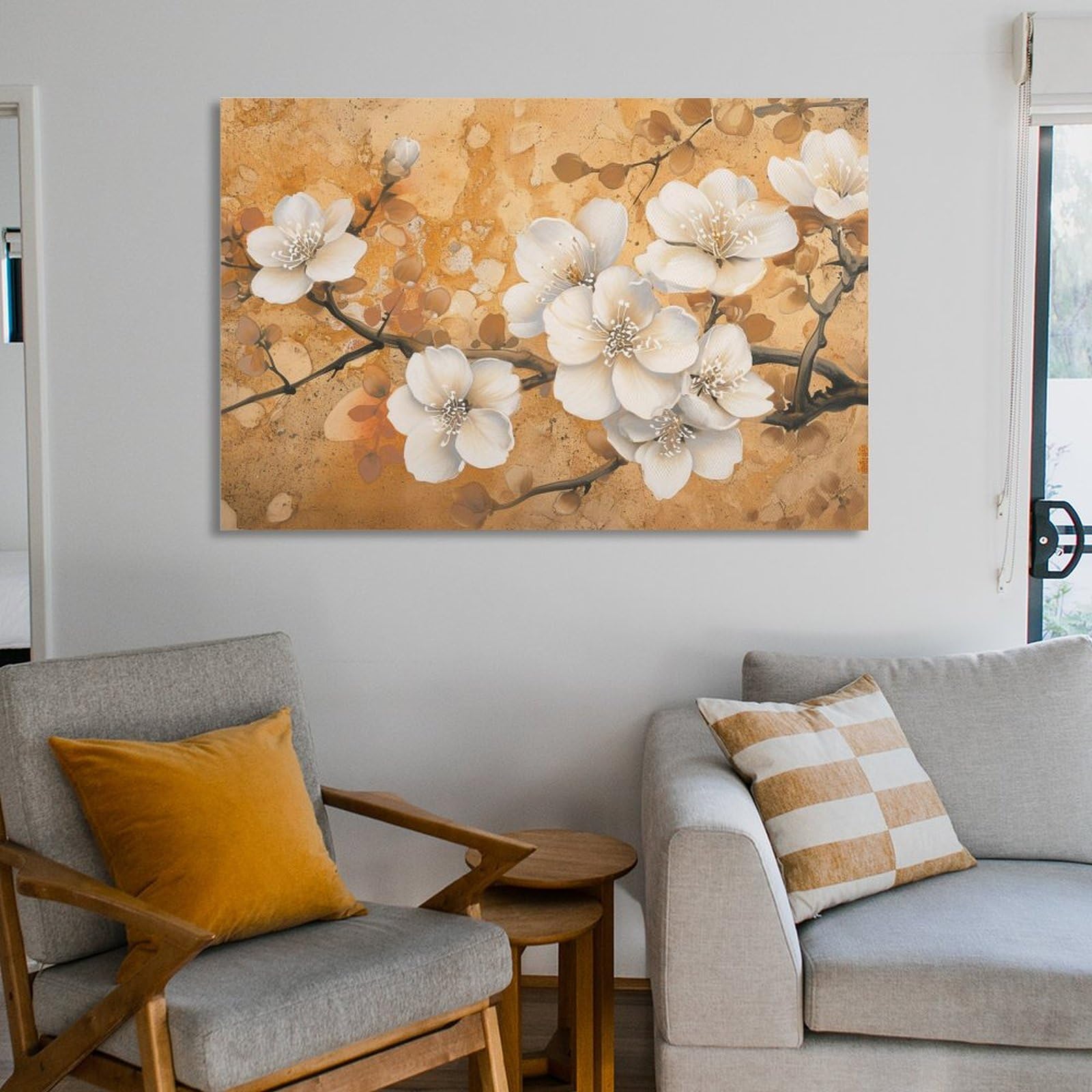 部屋が明るく　お花絵画　R.white　 Amazon.co.jp: 絵画 咲く白い花インテリア 絵画 魅力的な花 イラスト