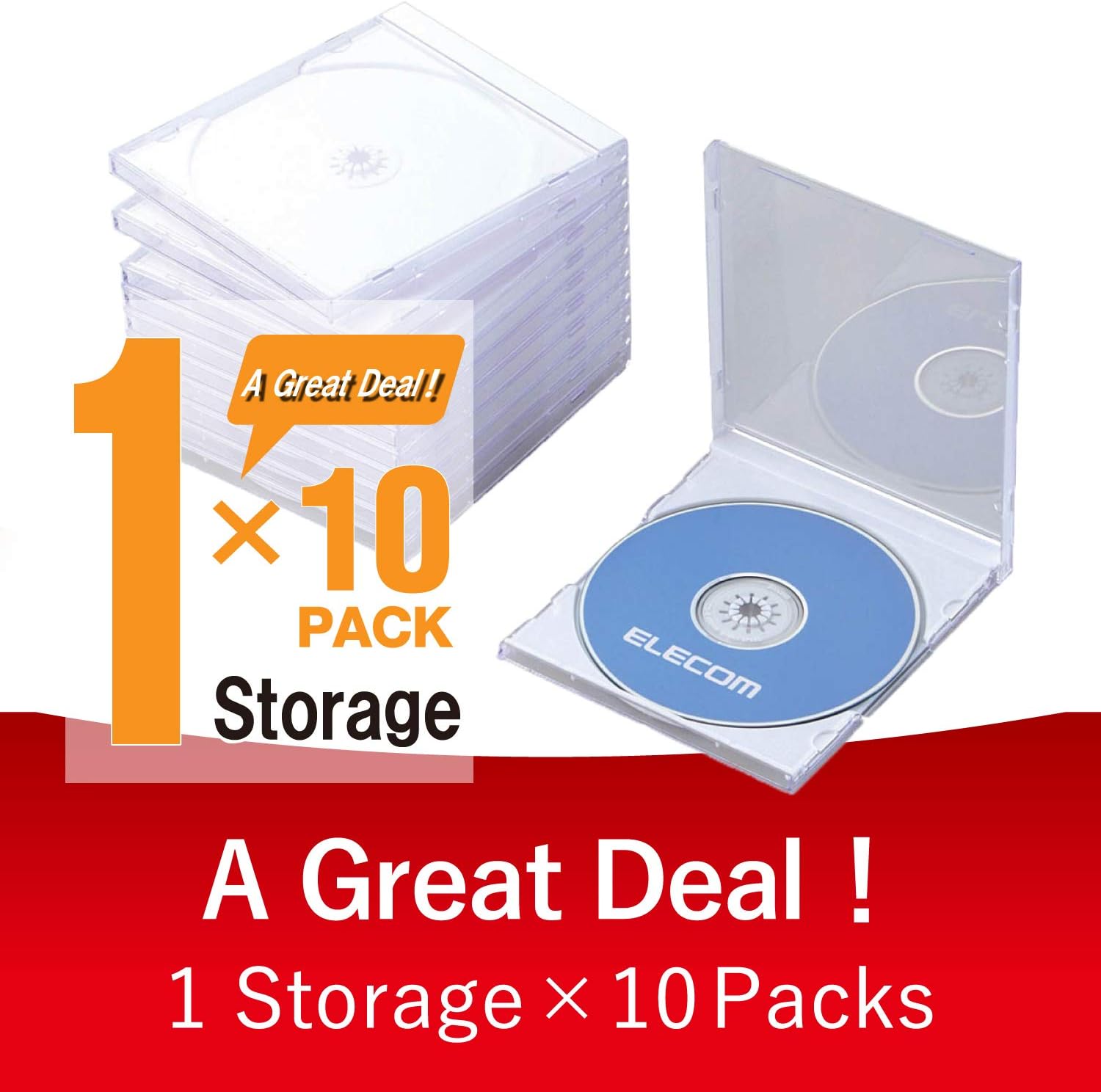 ELECOM Standard Media Container for CD/DVD Break-Resistant, 1Disk, 10Packs /White/CCD-JSCN10WH