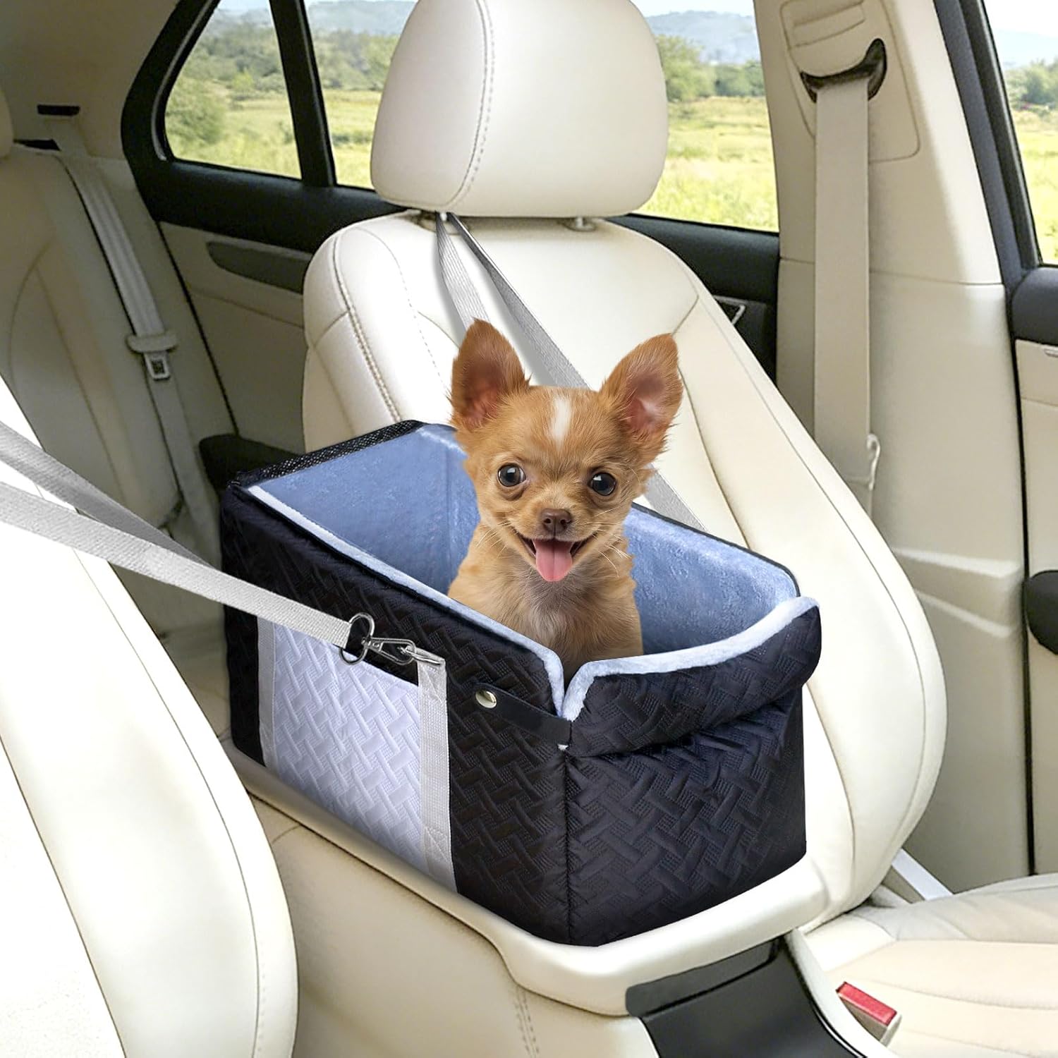 Dog Car Seats for Small Dogs, Center Console Dog Booster Portable Car Seat for Puppy, Doggy, Cats, Small Pets 0-15 lbs, with Safety Net