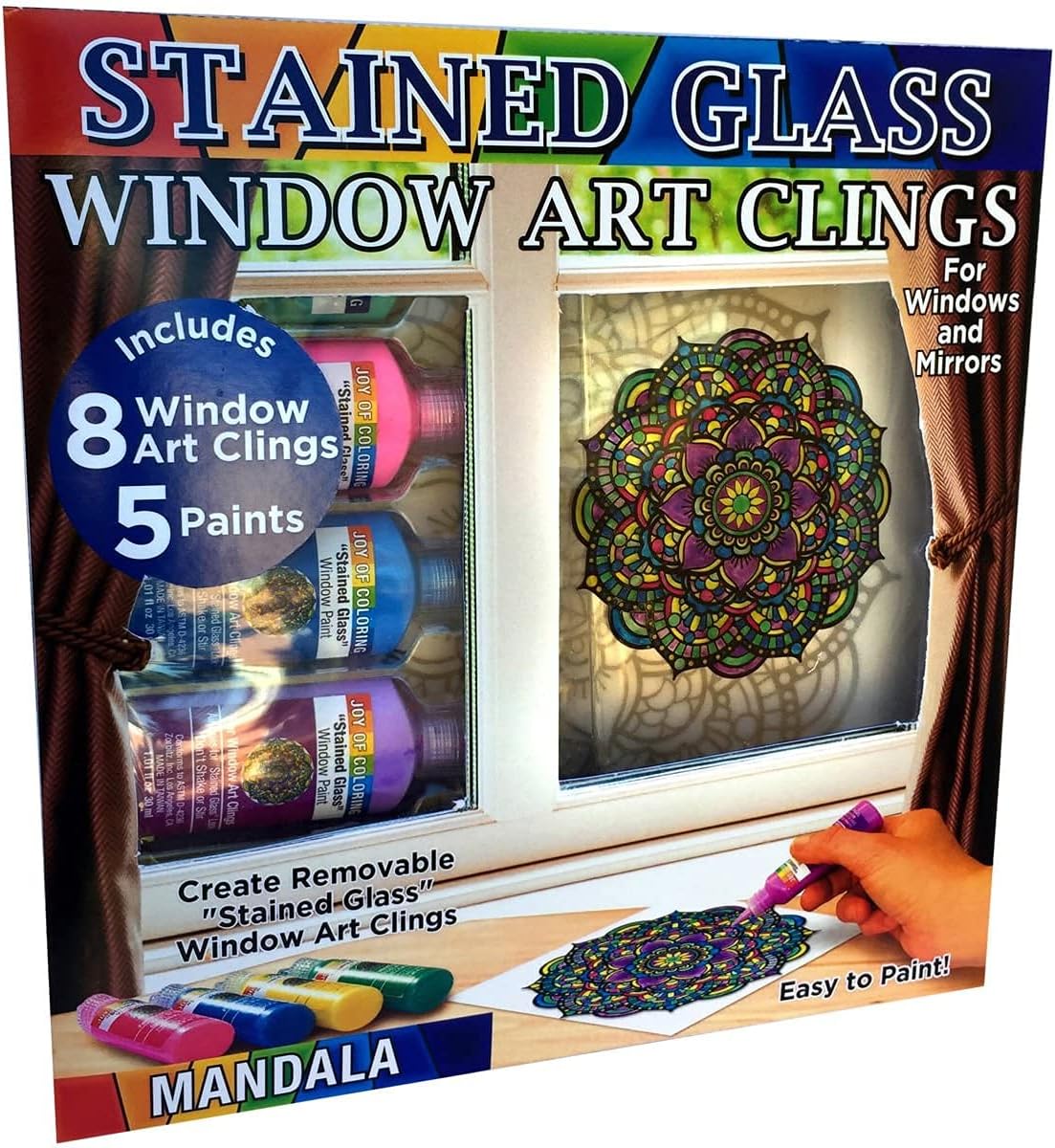 Joy of Coloring Zorbitz, Stained Glass Window Art Cling Kit DIY, 8 Clings & 5 Colors Paint Craft Kit : Arts, Crafts & Sewing