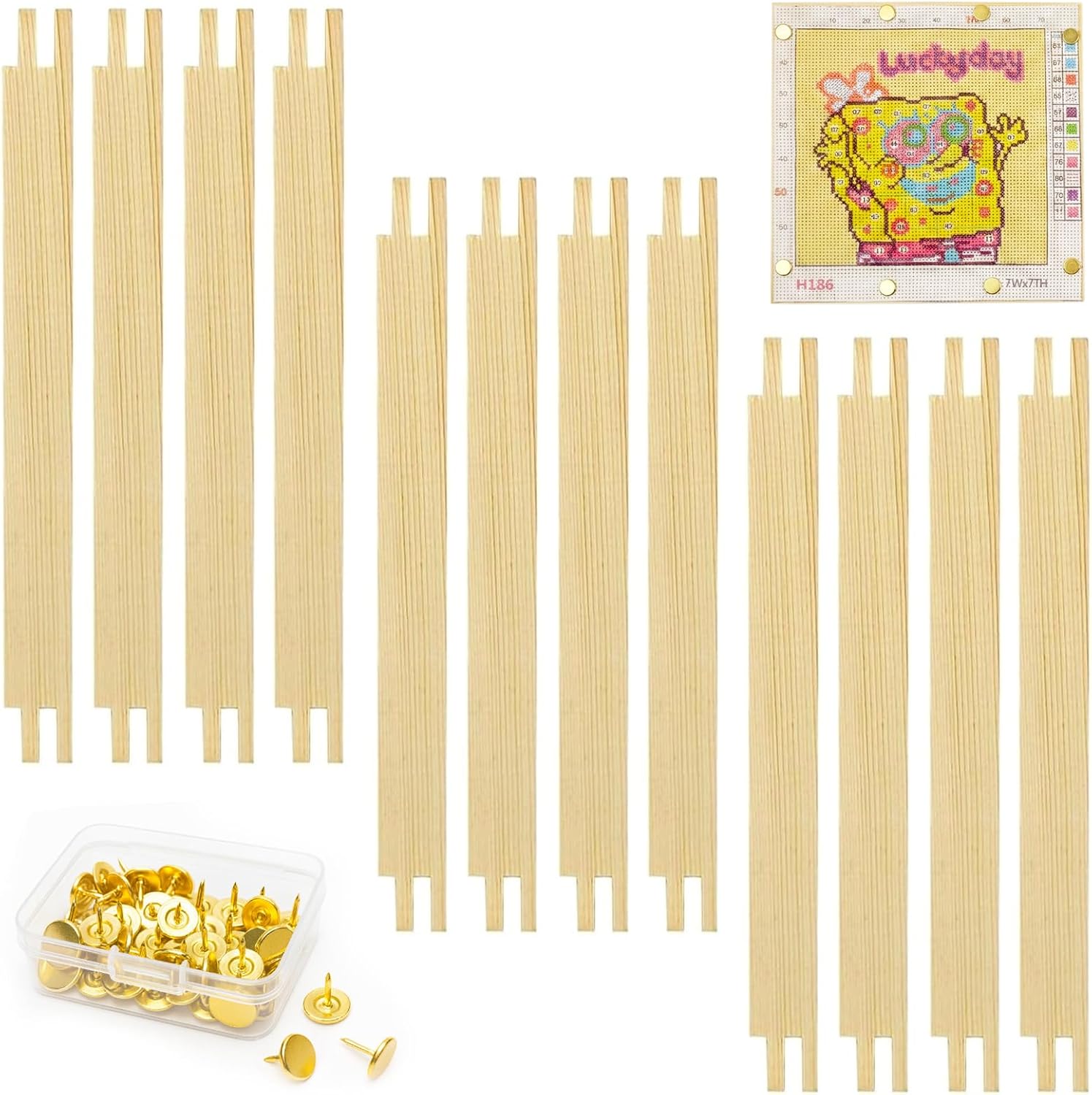 12PCS Needlepoint Stretcher Bars for Needlework 6"/7"/8" with 50 Thumb Tacks,Wooden Canvas Stretcher Bars for Embroidery Stitch Frame Set Bundle（6"/7"/8"）