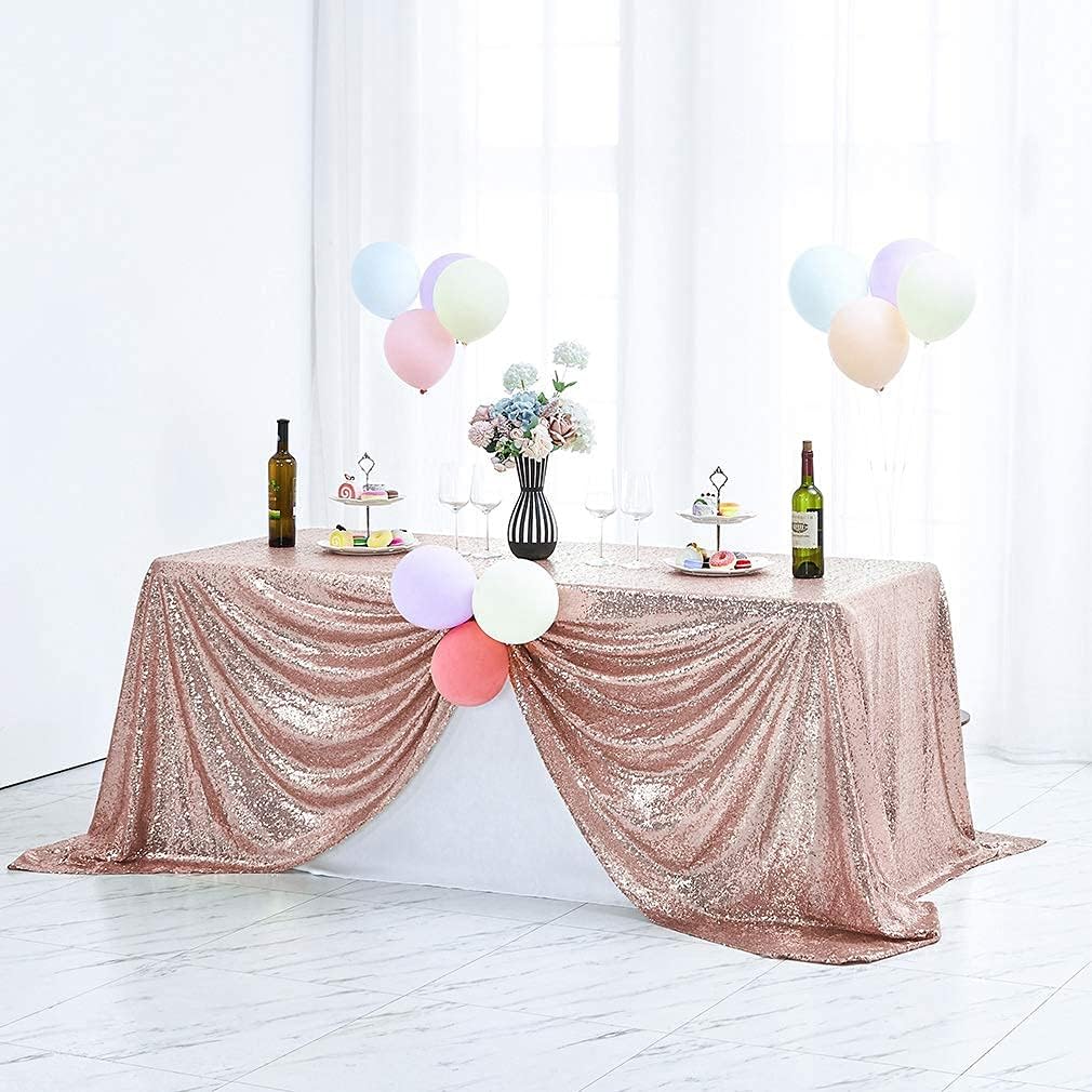 Hahuho 50x80 inch Rectangular Sequin Tablecloth Rose Gold, Glitter Tablecloth for Bridal Shower Decorations, Birthday, Wedding, Dessert, Banquet（50x80 Inch, Rose Gold）