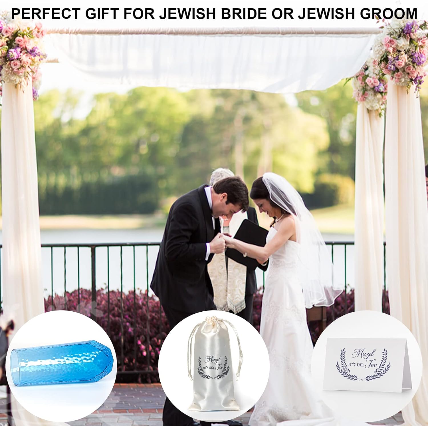 DOUDIZHU Jewish Wedding Chuppah Breaking Glass, Wedding Gifts for Couples, Jewish Gift for Wedding Engagement Marriage Anniversary, Ceremony Color Vessel for Groom with Drawstring Bag