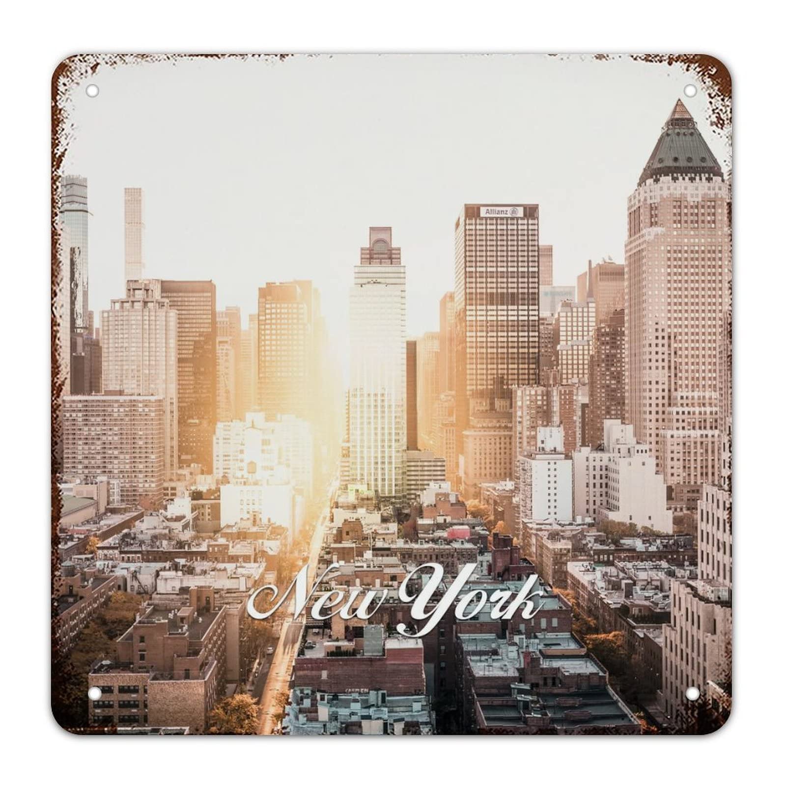 Plaque alu New York rustique 38 cm déco durable pour garage et bureau