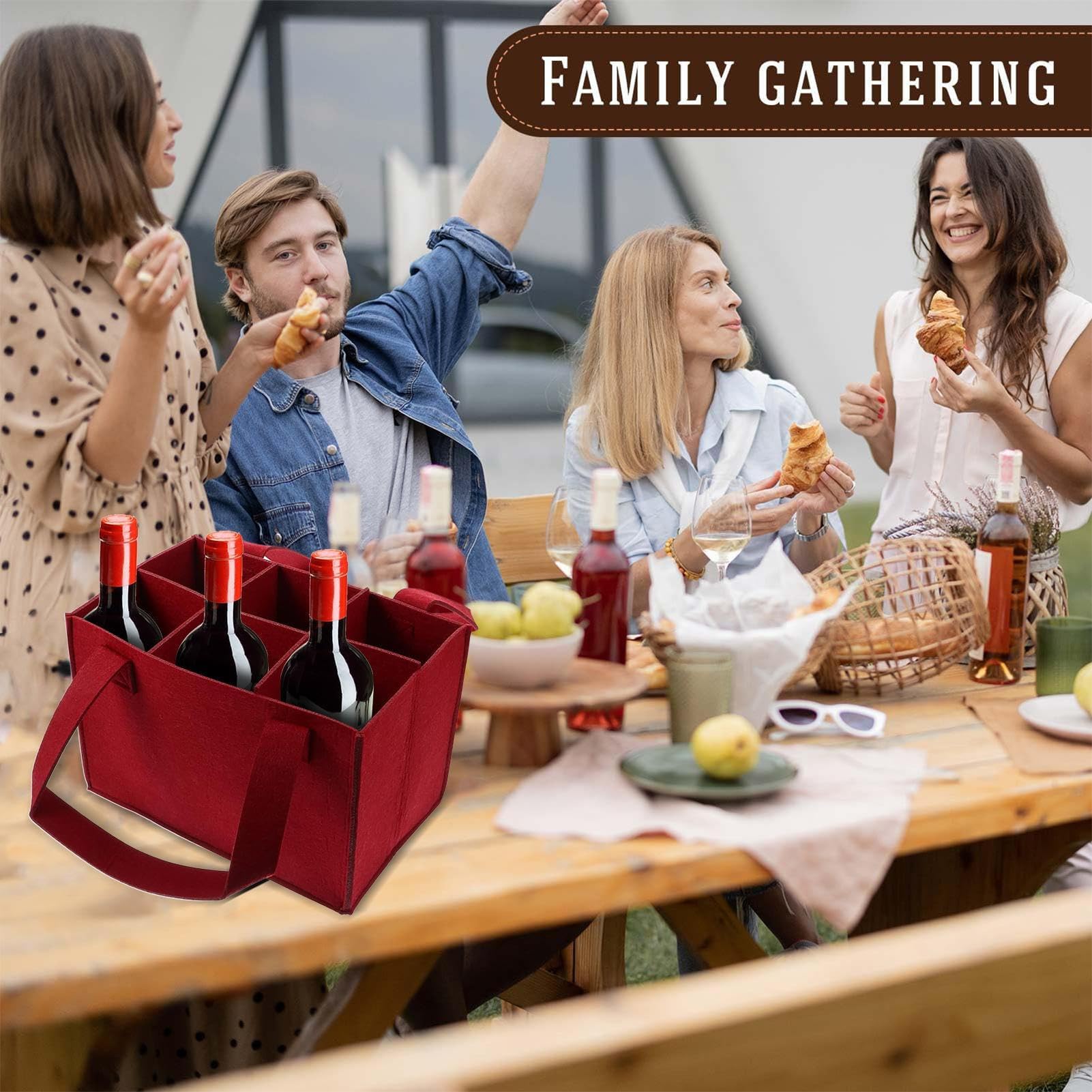 Torba do przechowywania butelek wina w domu, filcowa torba do przechowywania 6 butelek, przenośny uchwyt na alkohol, miękkie i wytrzymałe uchwyty, stylowy organizer na napoje, ślub, pod