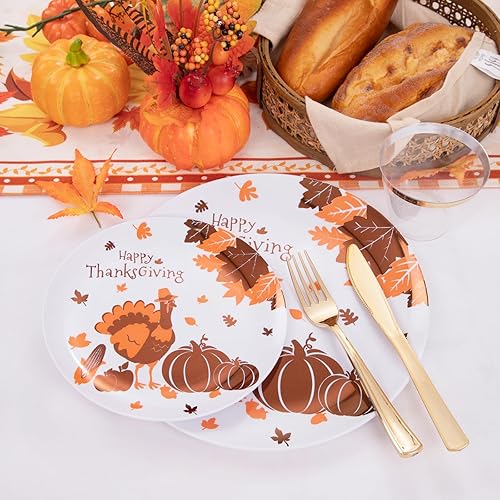 Miniatura 3 de LIYH 150 platos de plástico de Acción de Gracias, platos desechables de pavo para decoración de cosecha de otoño, platos de regalo de amigos, juego