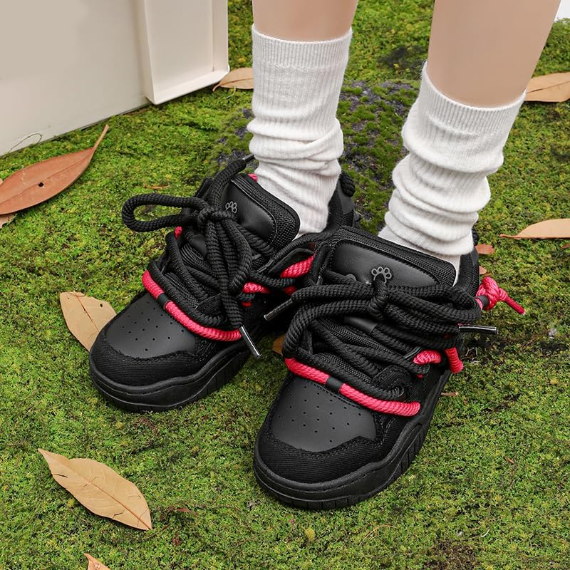 QAND Women's Platform Casual Skate Shoes, Unisex Fashion Sneakers for Men and Women, Comfortable Black Athletic Walking Shoes Black - Image 3