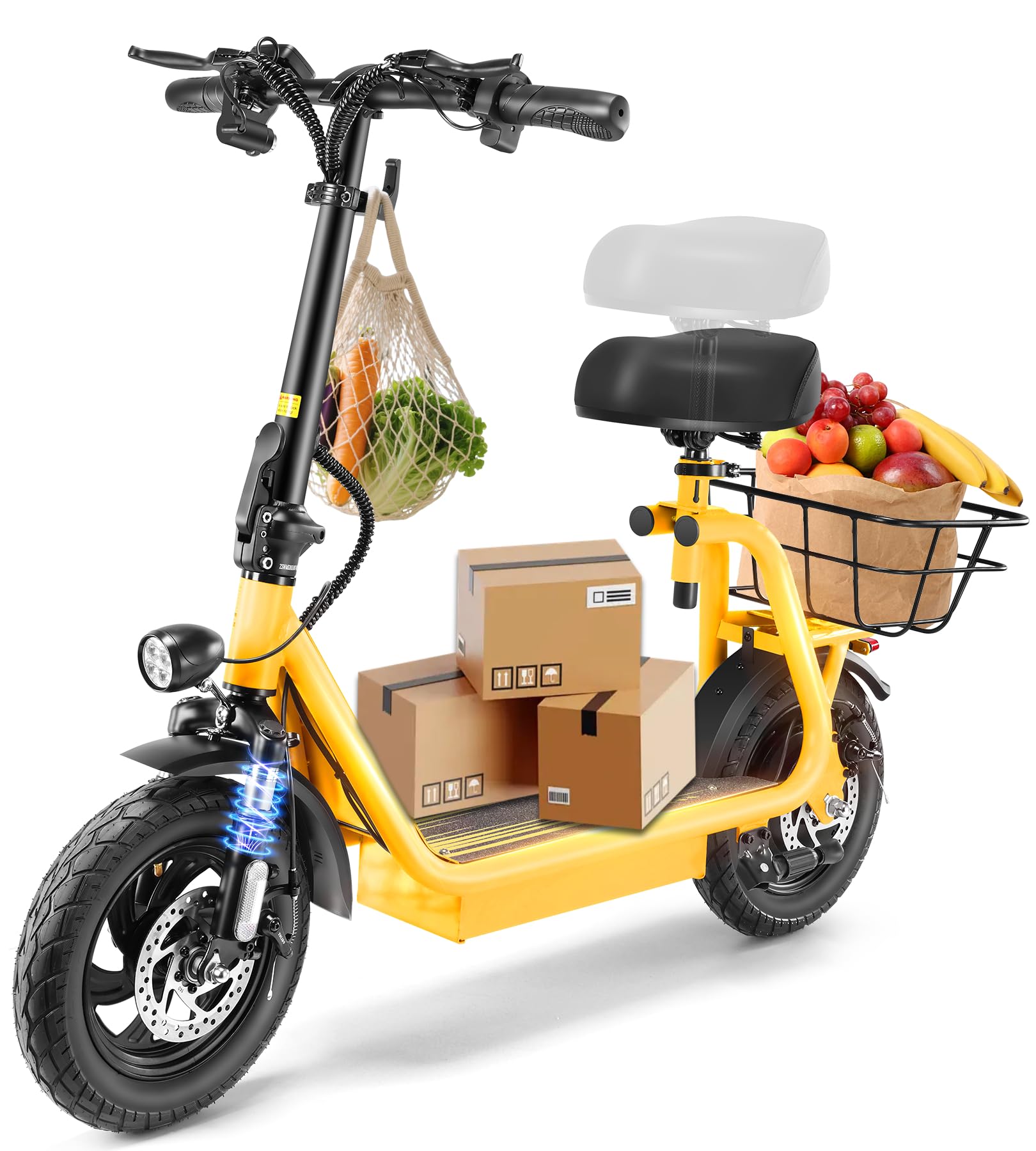 Caroma Peak 1200W/800W/500W Electric Scooter with Seat, 14" Tire, Up to 30Miles & 20MPH, Max Load 300LBS, Foldable Electric Scooter Adults, Commuter Ebike for Adults&Teens, Dual Braking System